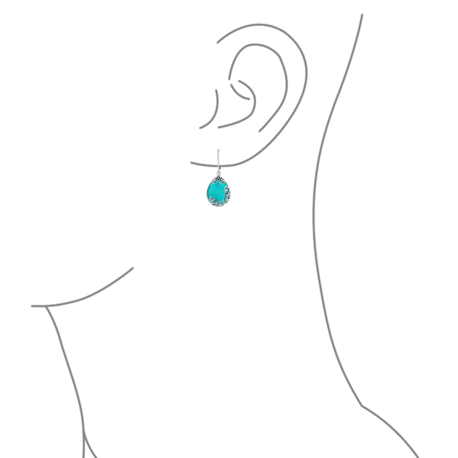 Blue Larimar Teardrop Dangle Earrings Scroll Setting .925 Sterling Silver Leverback - Image 13