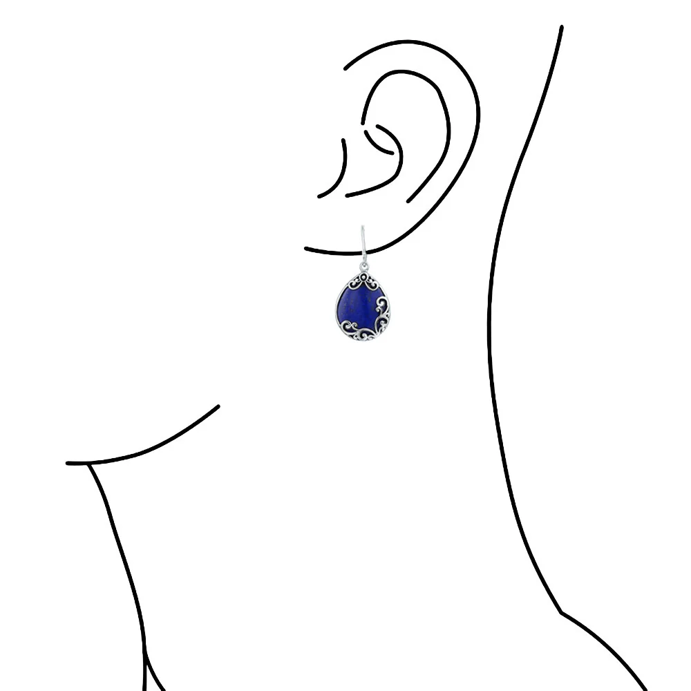 Blue Larimar Teardrop Dangle Earrings Scroll Setting .925 Sterling Silver Leverback - Image 15