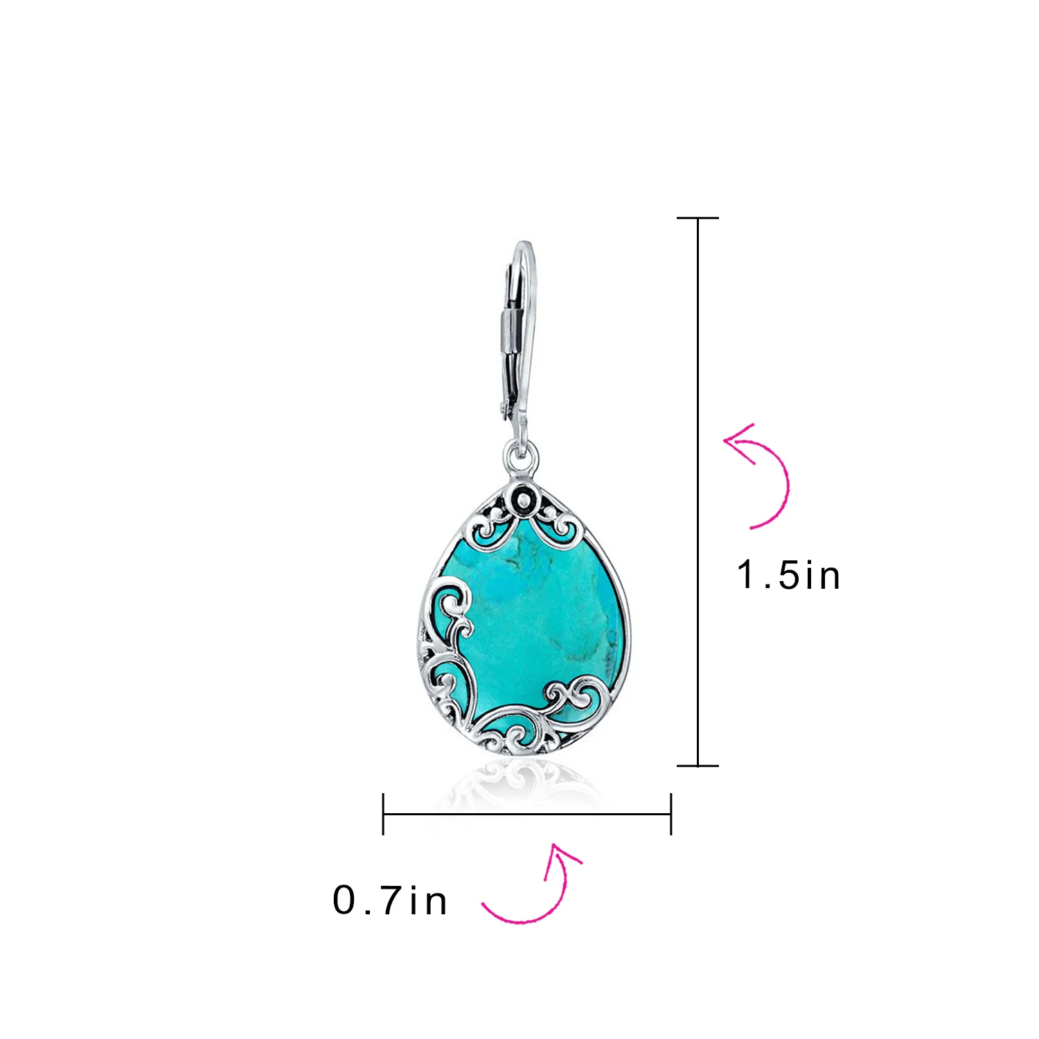 Blue Larimar Teardrop Dangle Earrings Scroll Setting .925 Sterling Silver Leverback - Image 19