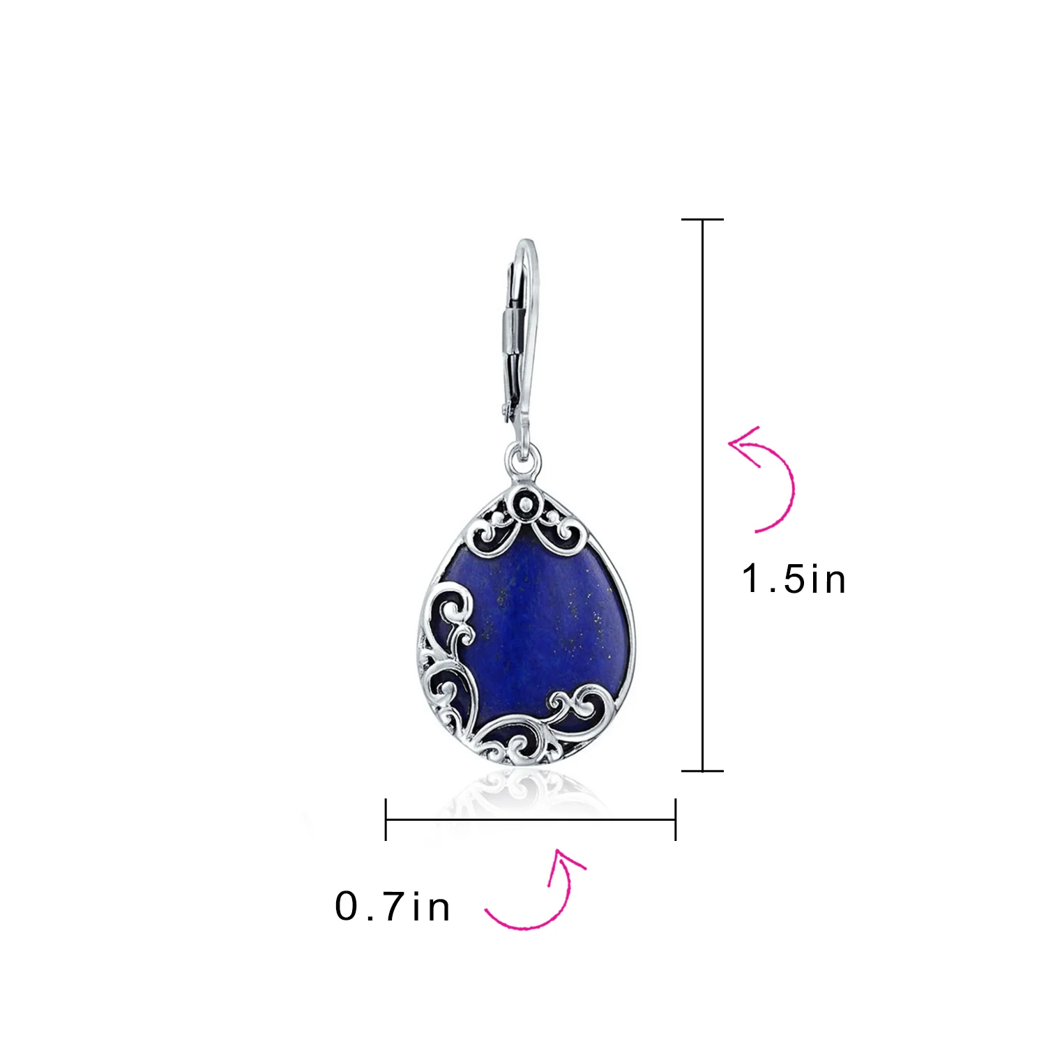 Blue Larimar Teardrop Dangle Earrings Scroll Setting .925 Sterling Silver Leverback - Image 21