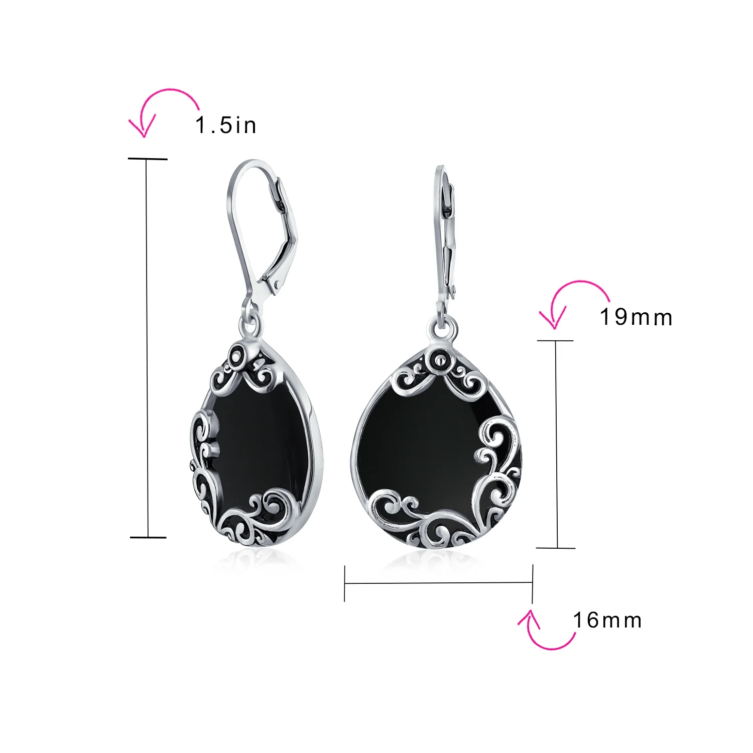 Blue Larimar Teardrop Dangle Earrings Scroll Setting .925 Sterling Silver Leverback - Image 22