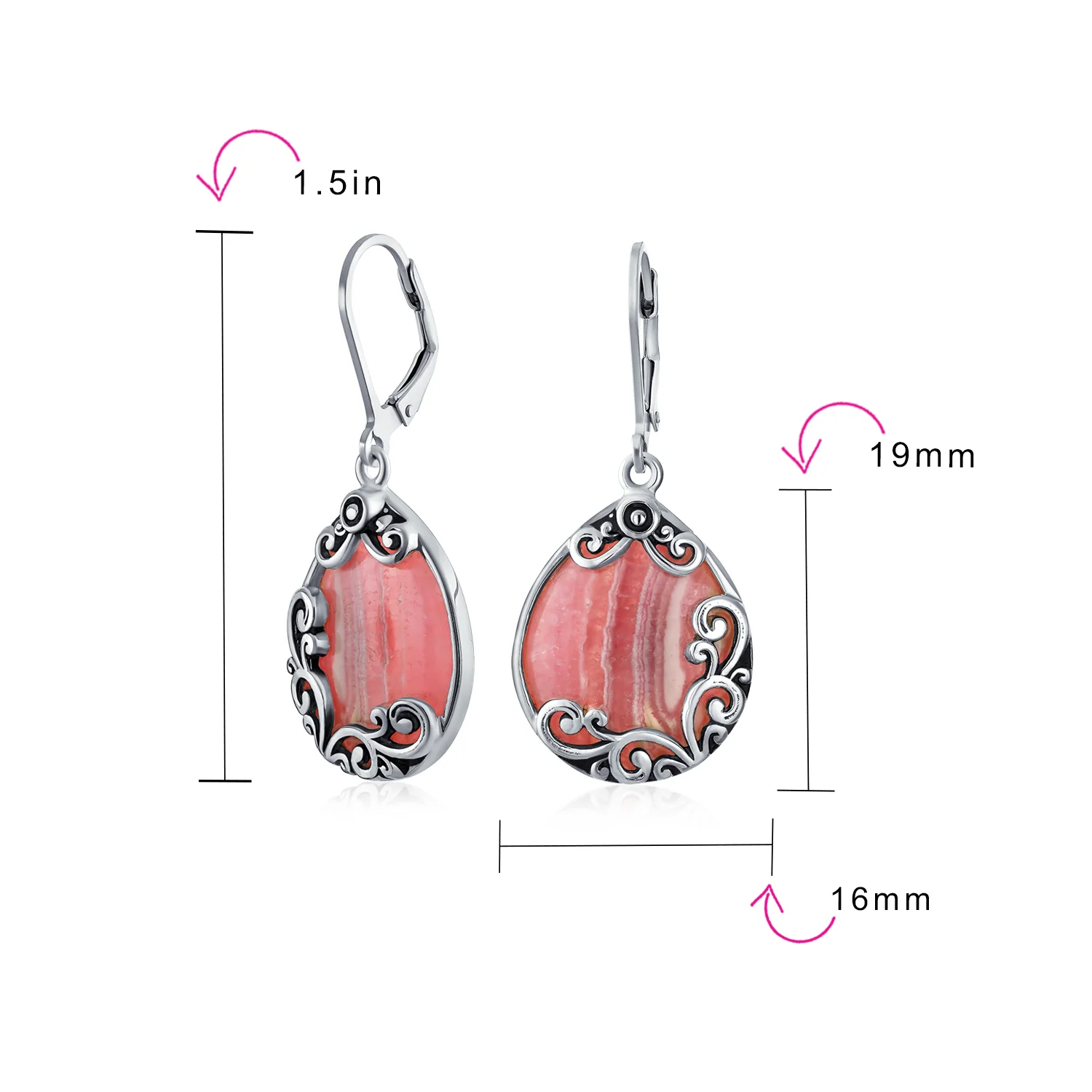 Blue Larimar Teardrop Dangle Earrings Scroll Setting .925 Sterling Silver Leverback - Image 23