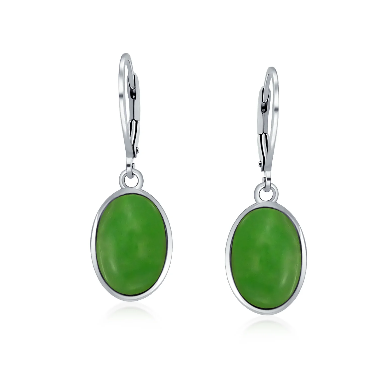 3.2CT Oval Green Jade Drop Earrings Scroll Bezel Set Edge .925 Sterling Silver Lever-back - Image 15