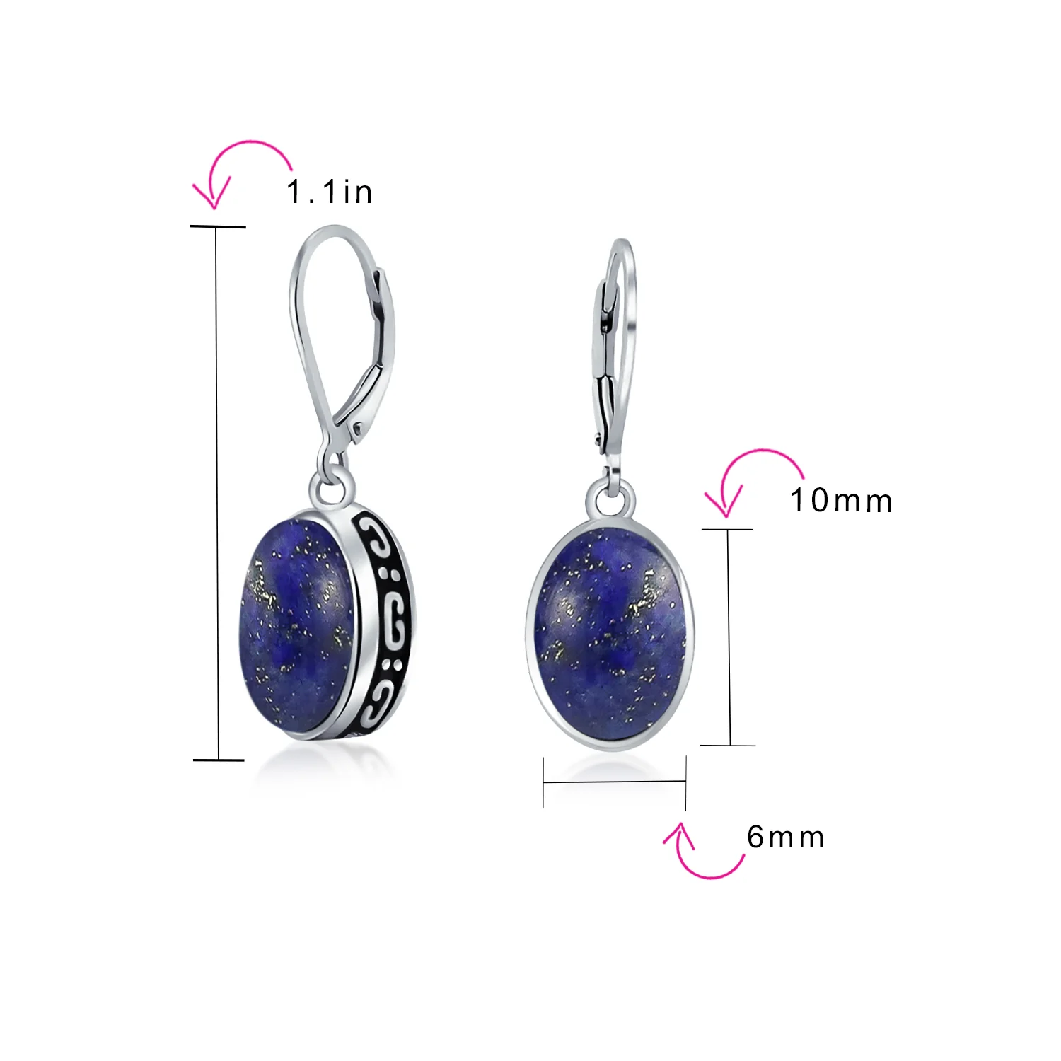 3.2CT Oval Green Jade Drop Earrings Scroll Bezel Set Edge .925 Sterling Silver Lever-back - Image 27