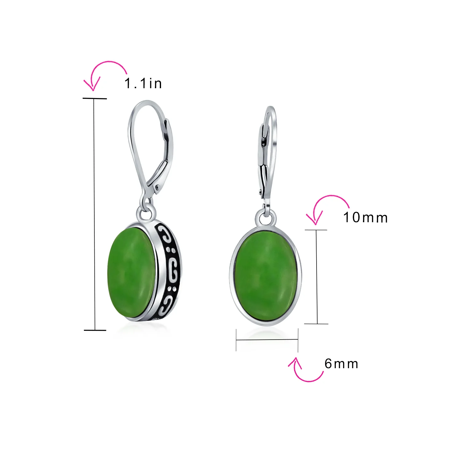 3.2CT Oval Green Jade Drop Earrings Scroll Bezel Set Edge .925 Sterling Silver Lever-back - Image 31