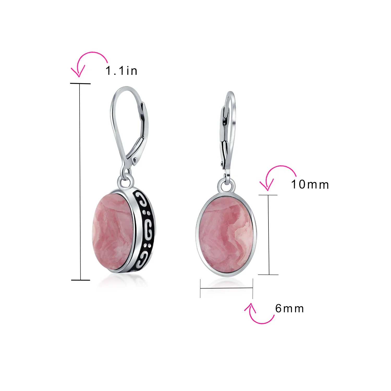 3.2CT Oval Green Jade Drop Earrings Scroll Bezel Set Edge .925 Sterling Silver Lever-back - Image 32