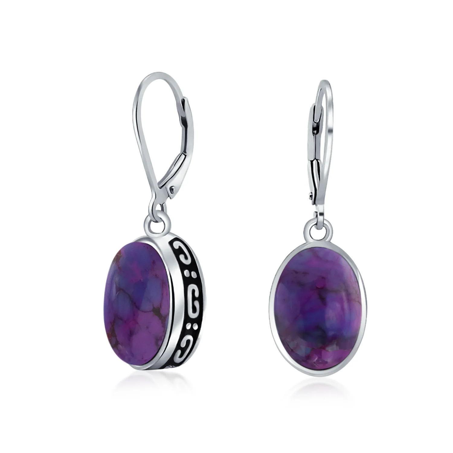 3.2CT Oval Green Jade Drop Earrings Scroll Bezel Set Edge .925 Sterling Silver Lever-back - Image 4