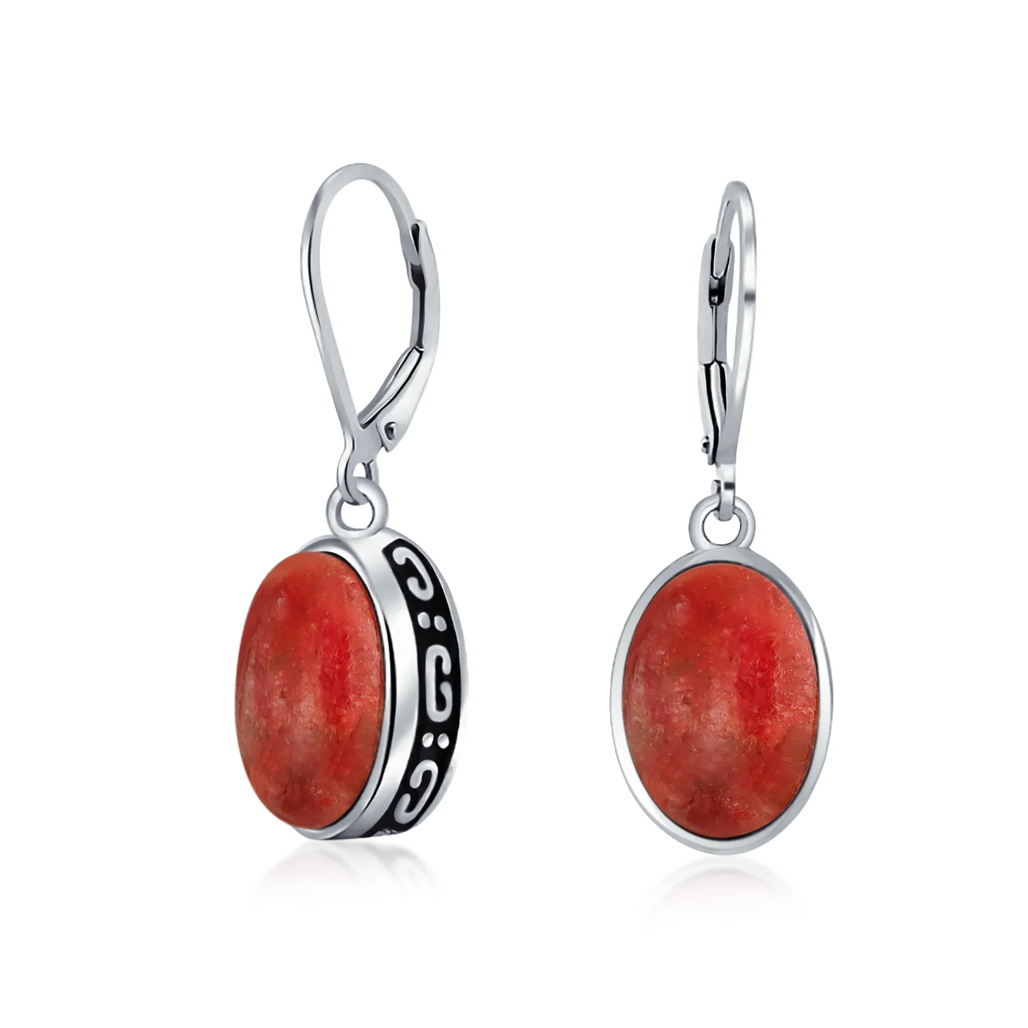 3.2CT Oval Green Jade Drop Earrings Scroll Bezel Set Edge .925 Sterling Silver Lever-back - Image 5