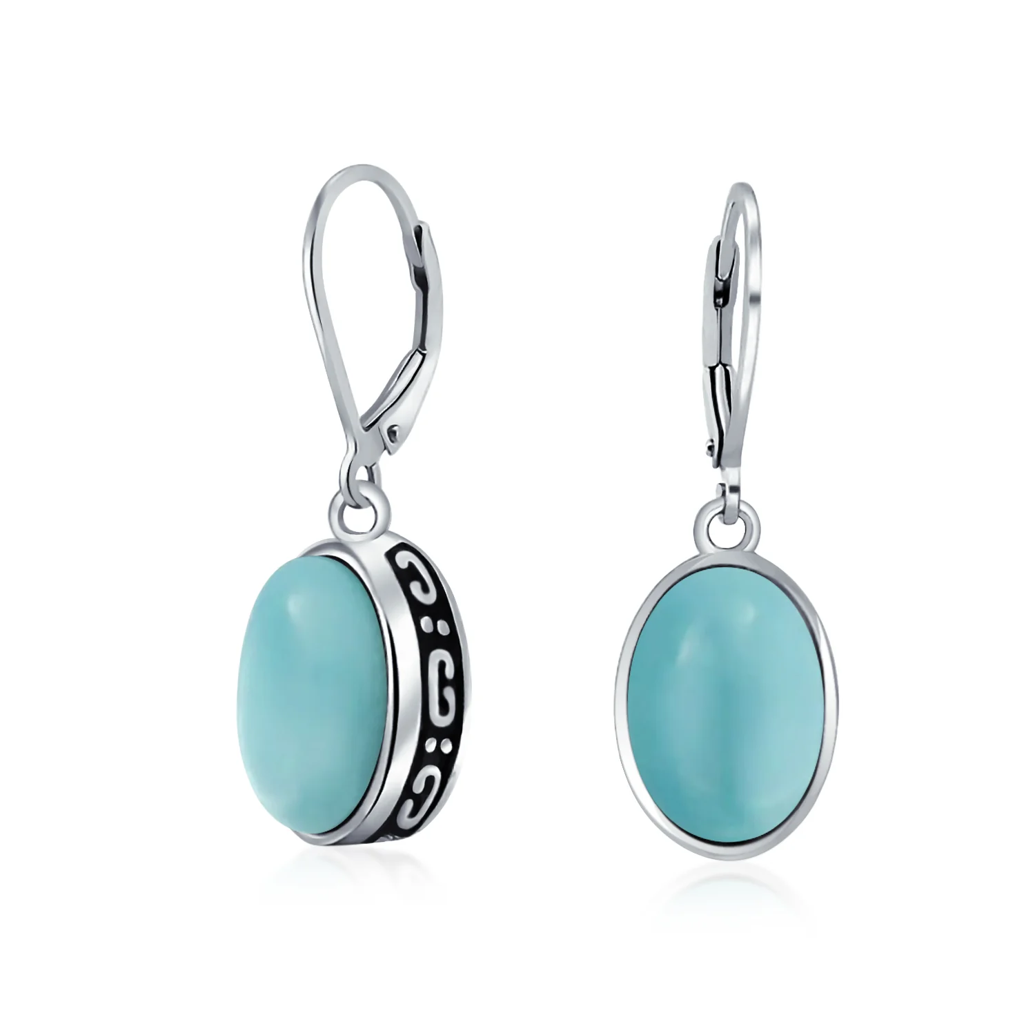 3.2CT Oval Green Jade Drop Earrings Scroll Bezel Set Edge .925 Sterling Silver Lever-back - Image 6