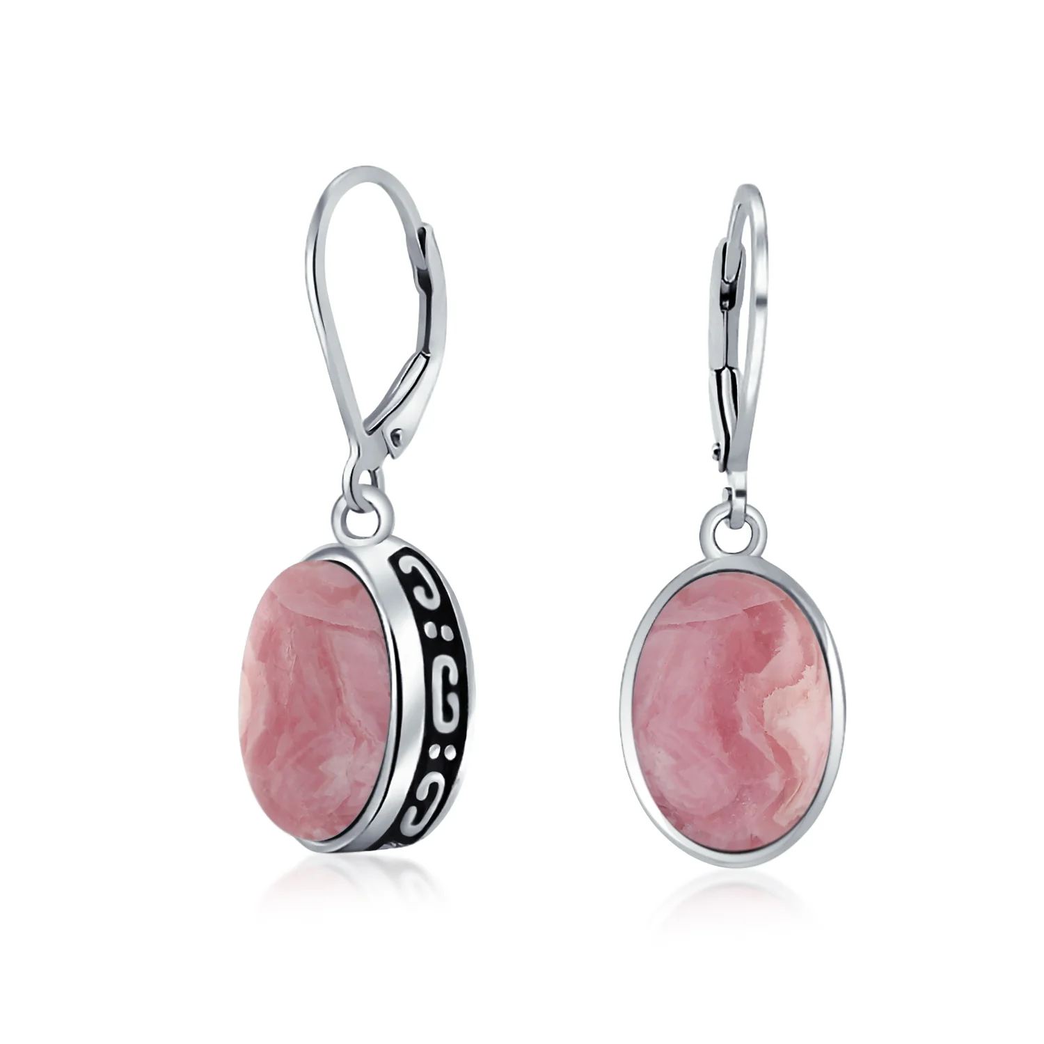 3.2CT Oval Green Jade Drop Earrings Scroll Bezel Set Edge .925 Sterling Silver Lever-back - Image 8