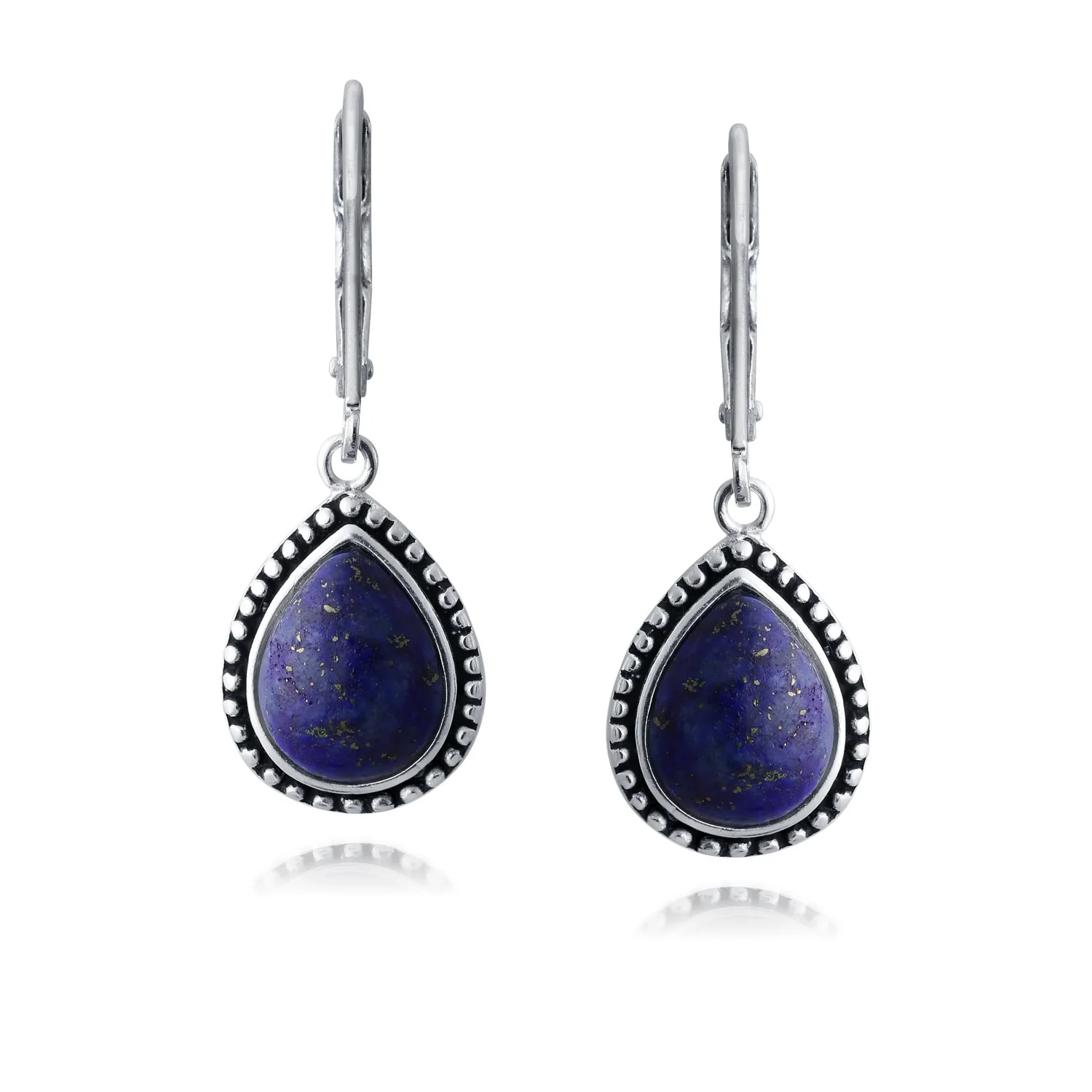 Boho Western Milgrain Gemstone Dangle Earrings Lapis - Image 8