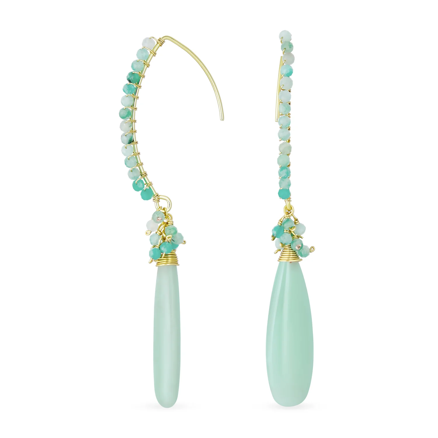 Boho Wire Wrap Gemstone Chandelier Dangle Earrings Gold