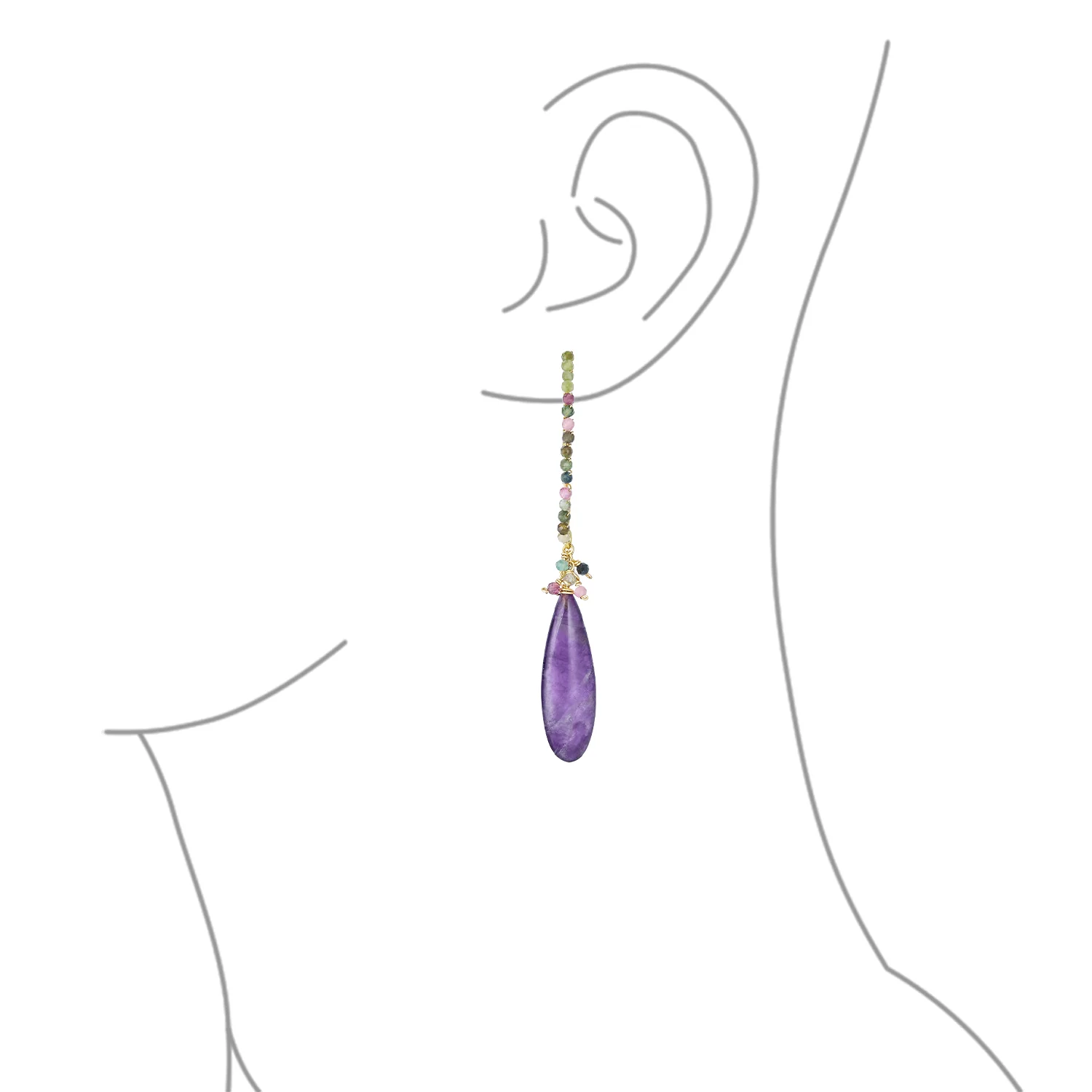 Boho Wire Wrap Gemstone Chandelier Dangle Earrings Gold - Image 14