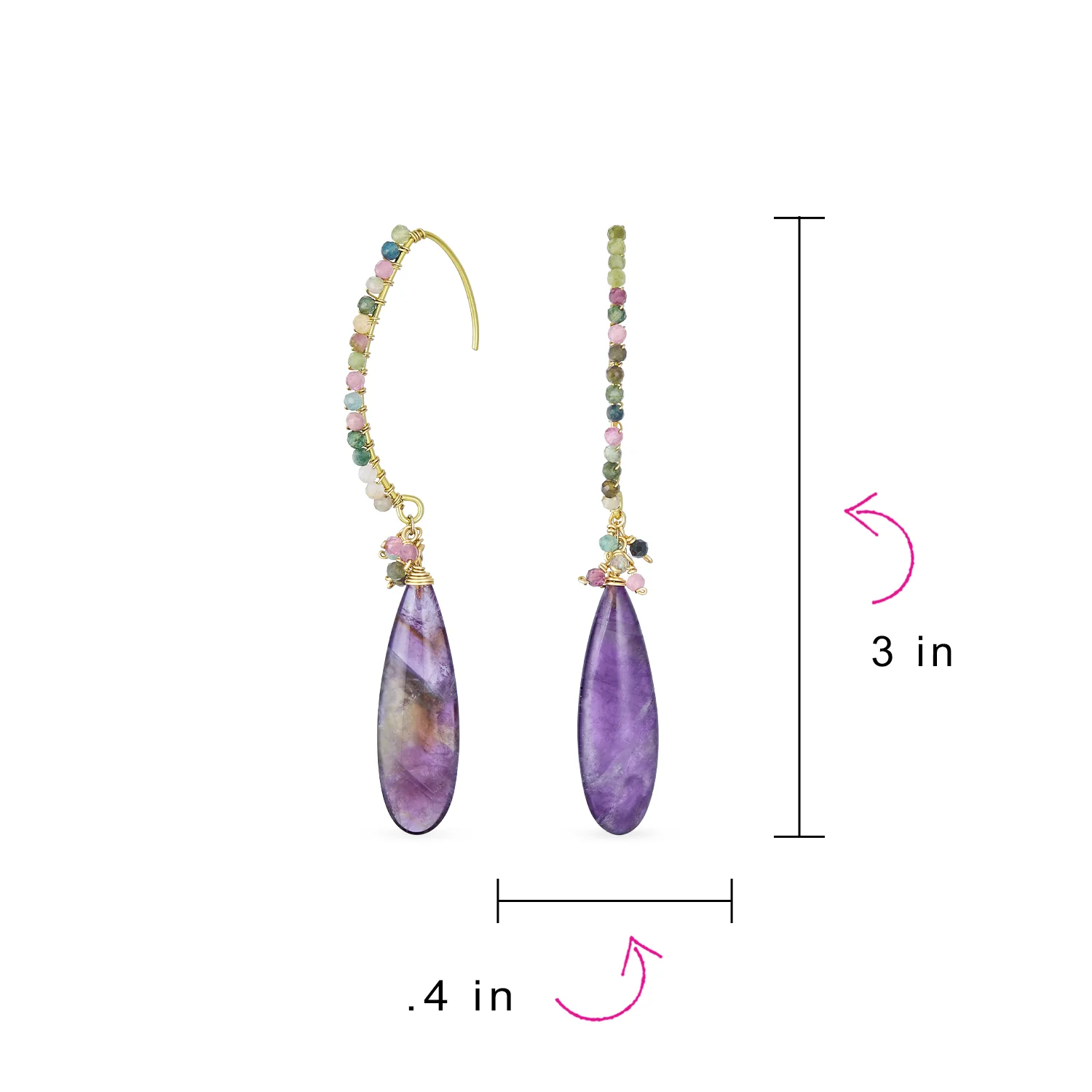 Boho Wire Wrap Gemstone Chandelier Dangle Earrings Gold - Image 17
