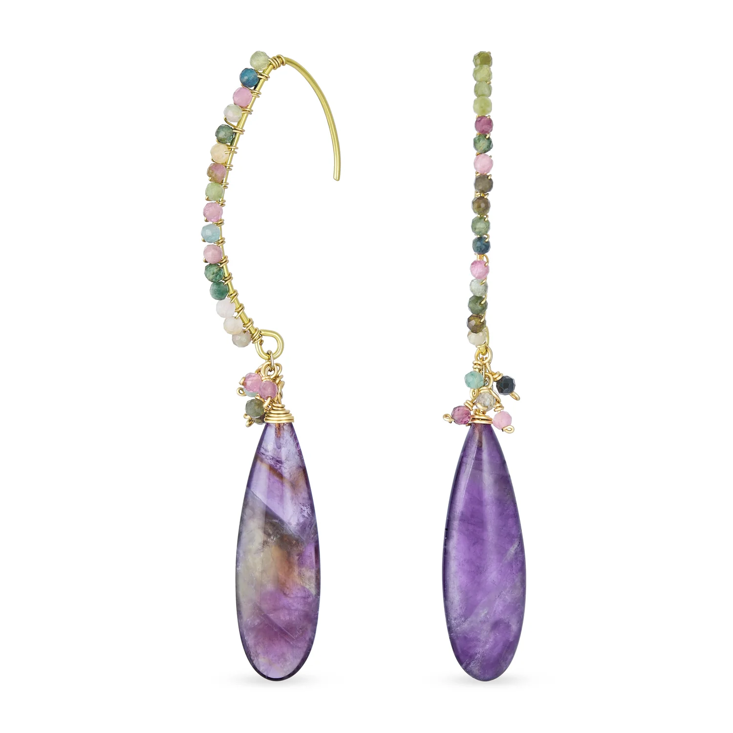 Boho Wire Wrap Gemstone Chandelier Dangle Earrings Gold - Image 2