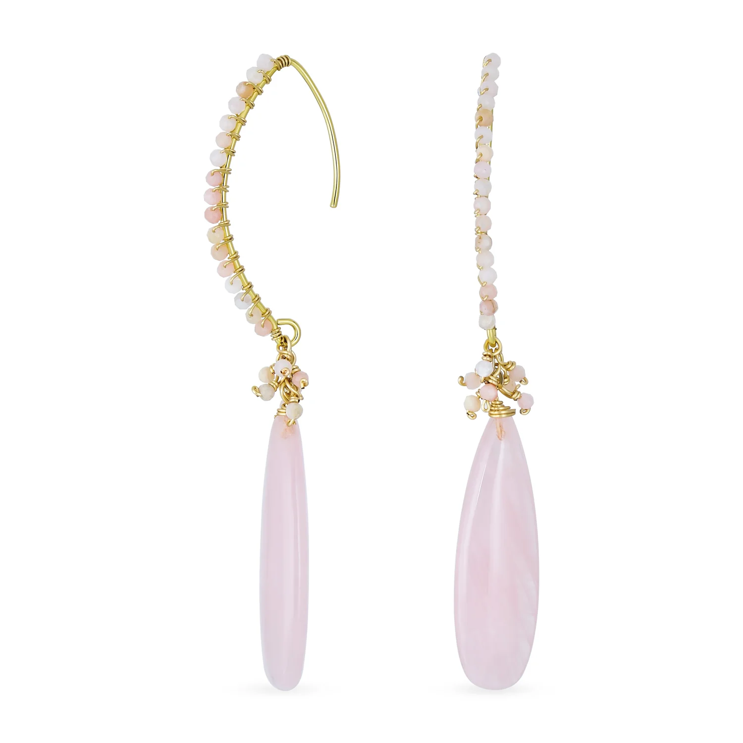 Boho Wire Wrap Gemstone Chandelier Dangle Earrings Gold - Image 3