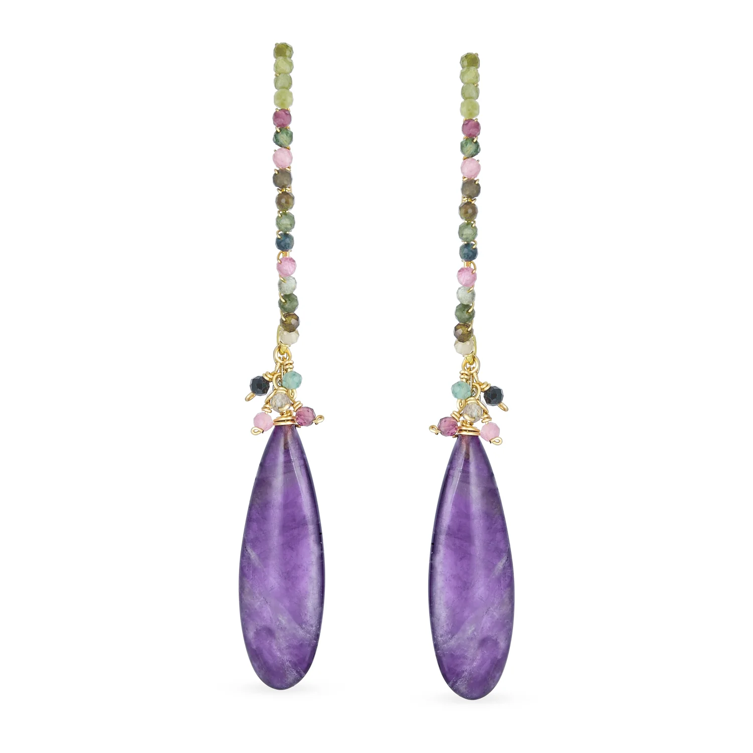 Boho Wire Wrap Gemstone Chandelier Dangle Earrings Gold - Image 6
