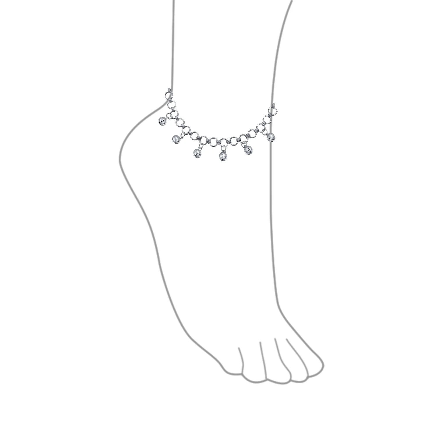 Bollywood Boho Jingle Bells Anklet Ankle Bracelet Silver - Image 3