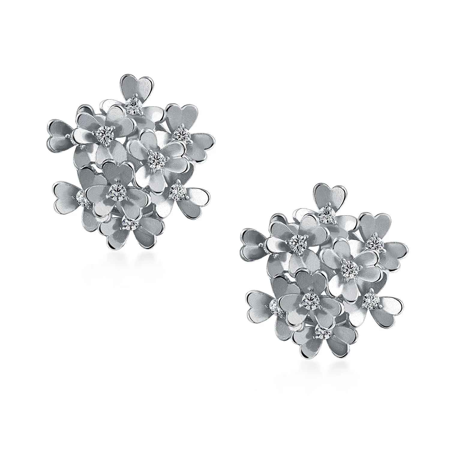 Set of 3 Floral CZ Bouquet Flower Clip-On Earrings for Non-Pierced Rose Gold Silver Plated - Image 2
