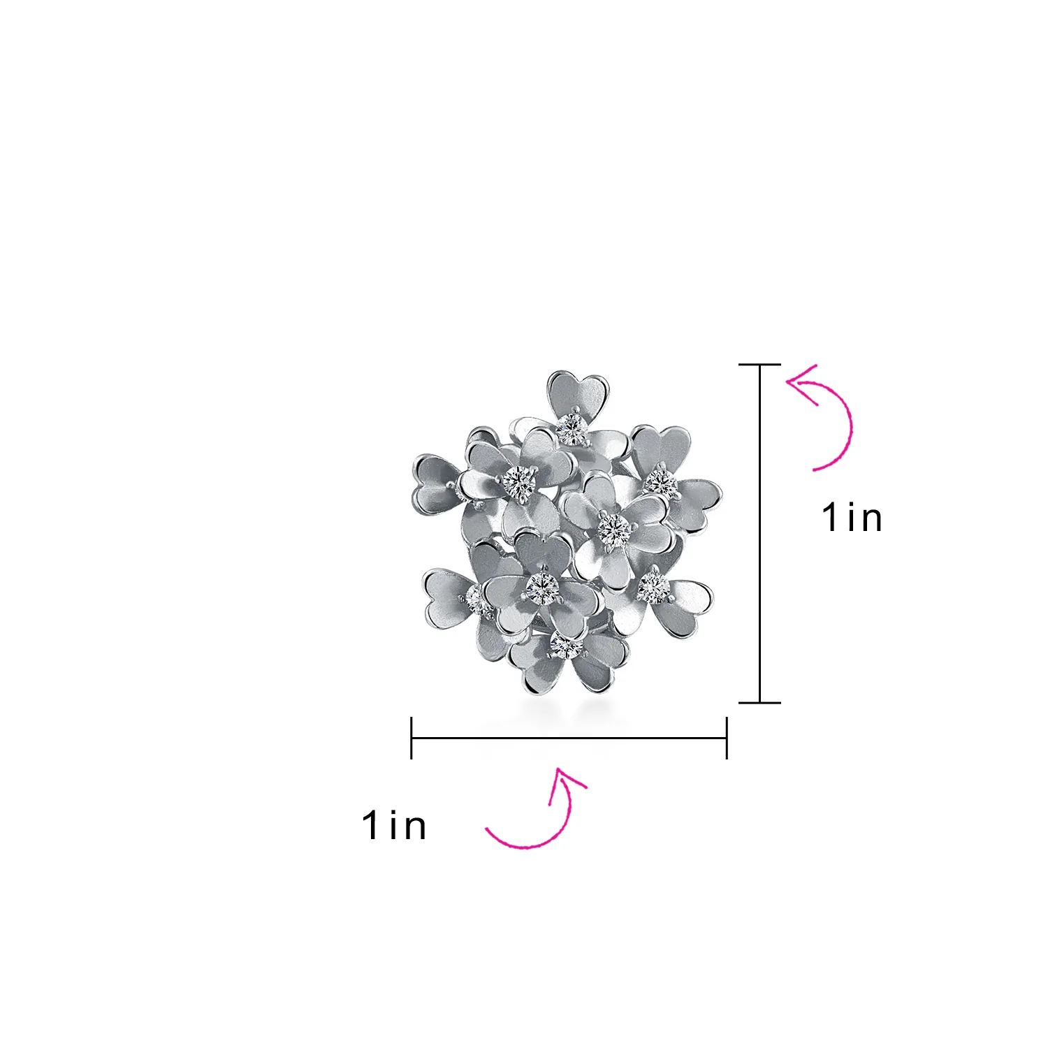Set of 3 Floral CZ Bouquet Flower Clip-On Earrings for Non-Pierced Rose Gold Silver Plated - Image 4
