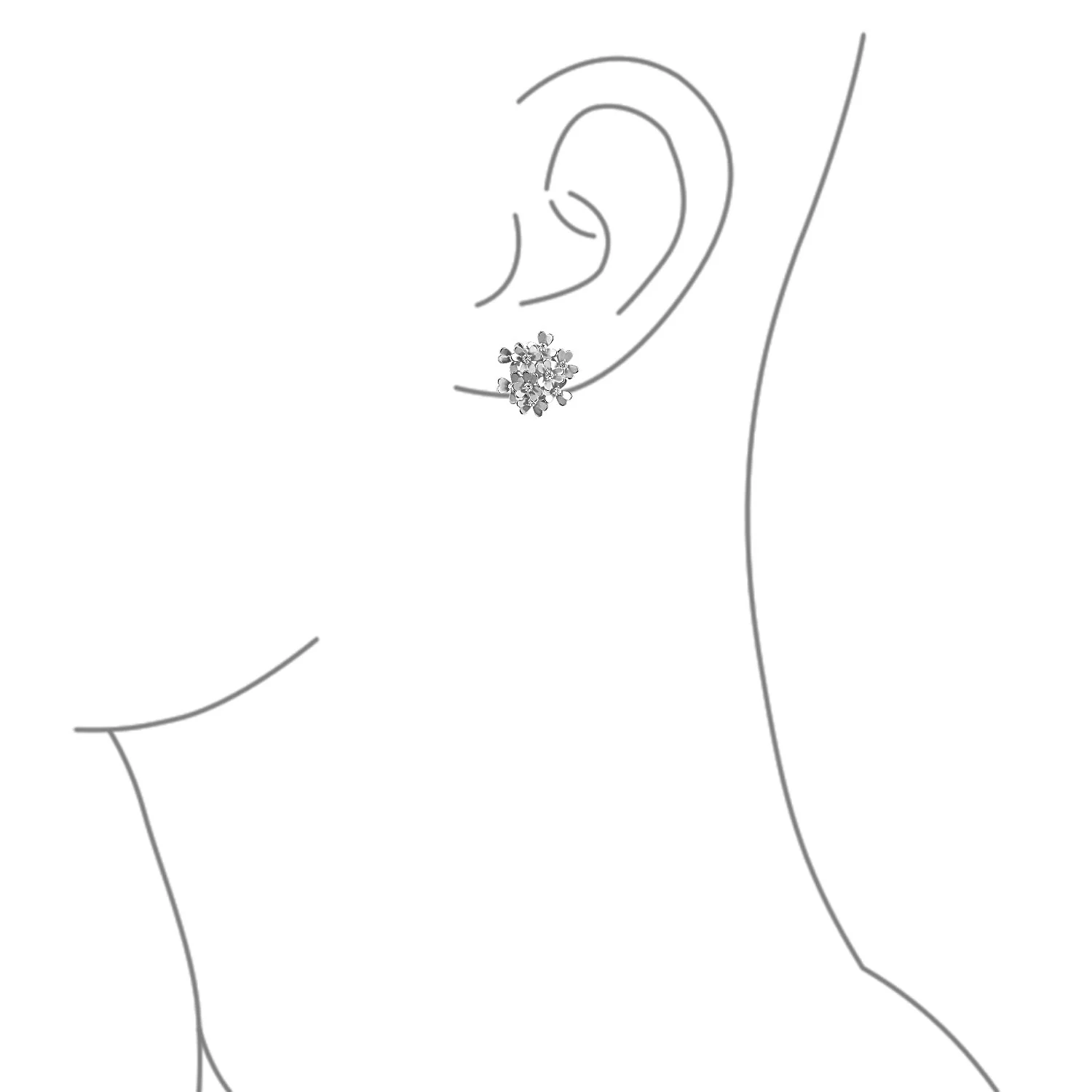 Set of 3 Floral CZ Bouquet Flower Clip-On Earrings for Non-Pierced Rose Gold Silver Plated - Image 5
