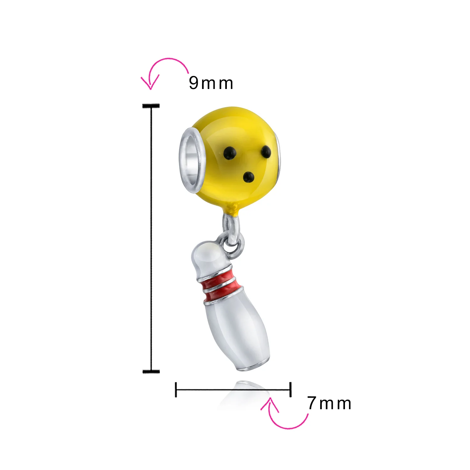 Bowler Bowling Ball Pin Sport Dangle Charm Bead Silver - Image 3