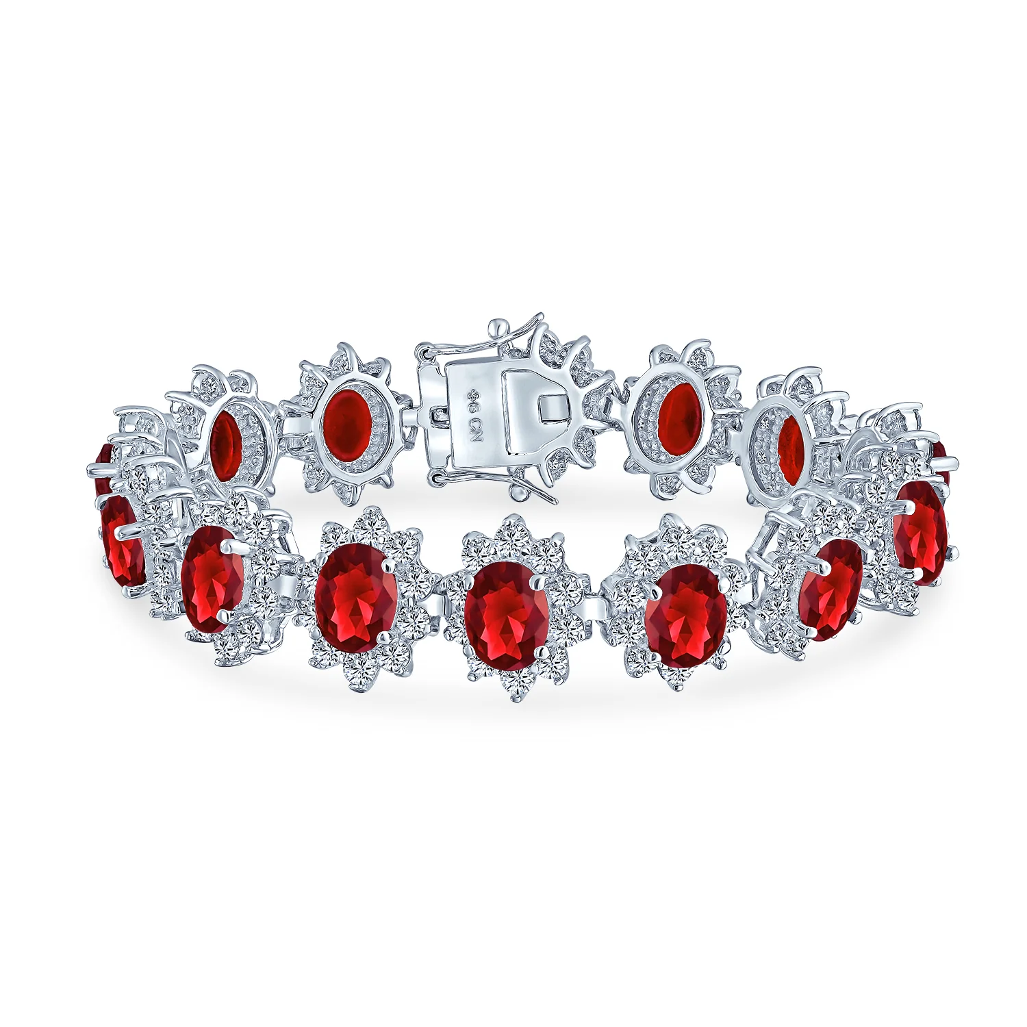 Estate Jewelry Vintage Style CZ Sapphire Ruby Statement Bracelet & Earrings Set - Image 8