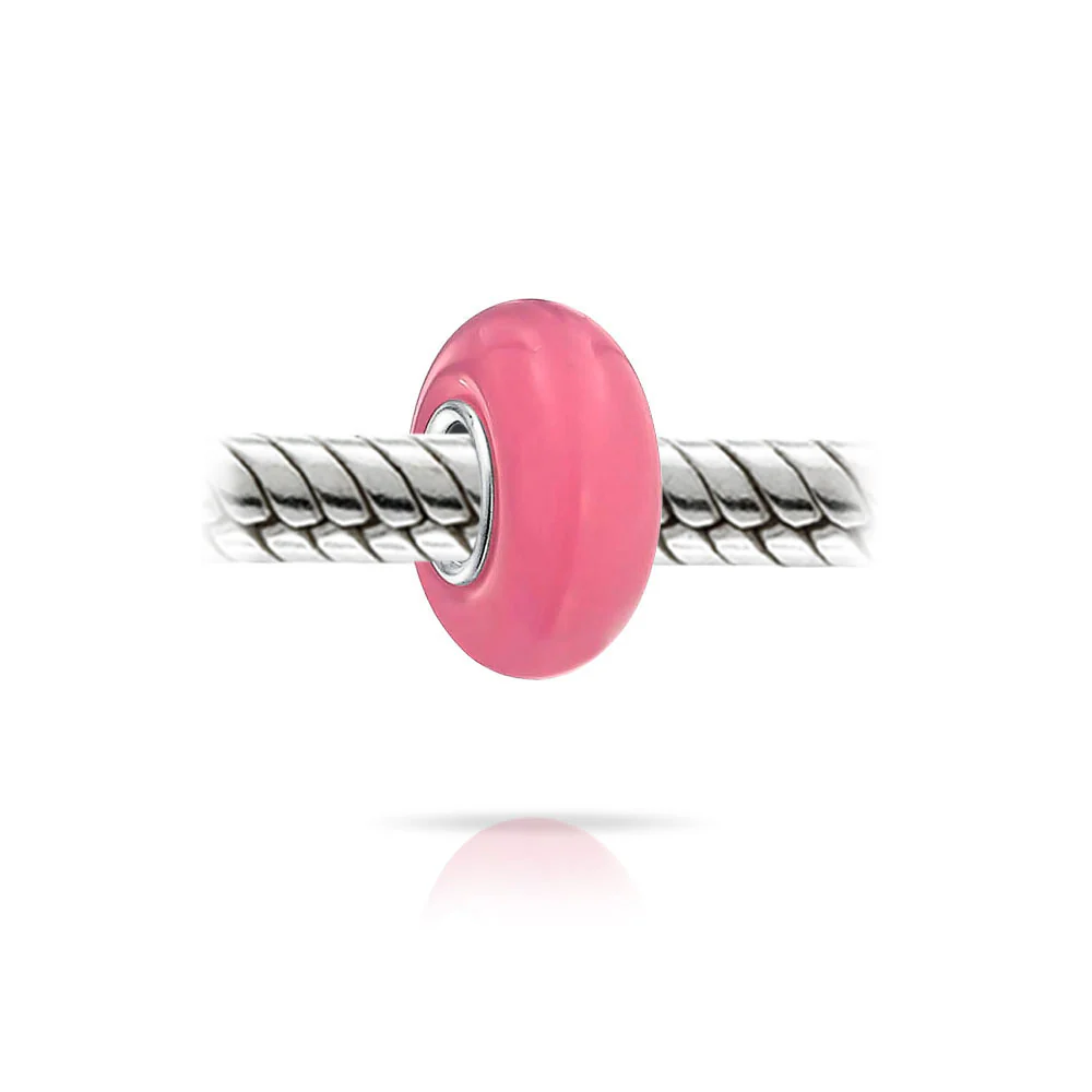 Set of 3 Breast Cancer Survivor Pink Ribbon Glass Spacer Charm Bead Silver Core - Image 3