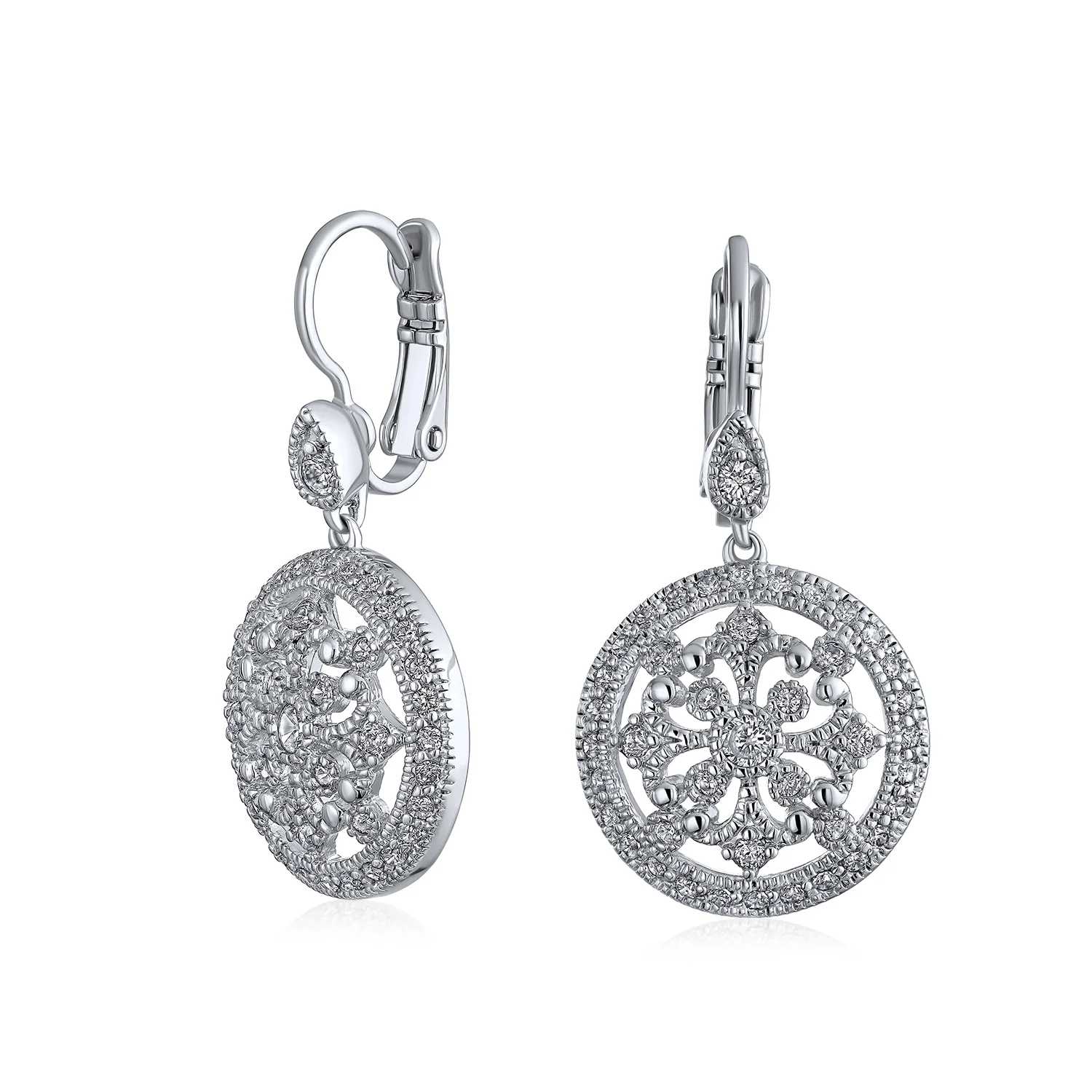 Bridal 5-Row Crystal Choker Necklace & Vintage CZ Compass Dangle Earrings Set - Image 5