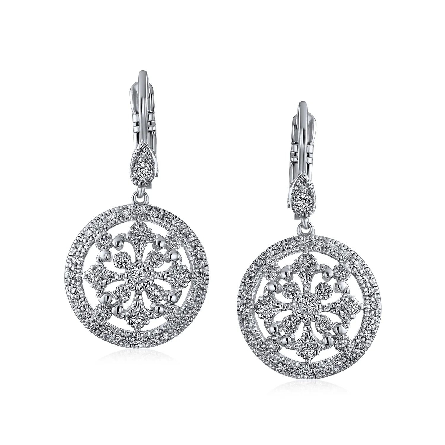 Bridal 5-Row Crystal Choker Necklace & Vintage CZ Compass Dangle Earrings Set - Image 6