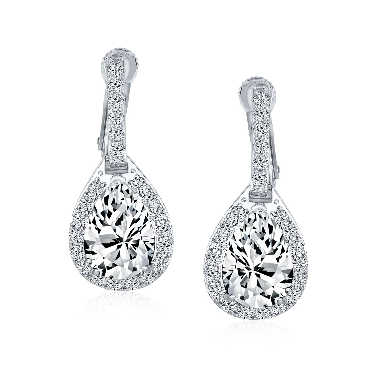 Classic 7CT Halo Red CZ Cubic Zirconia Drop Teardrop Clip On Earrings Adjustable Screw-back - Image 11