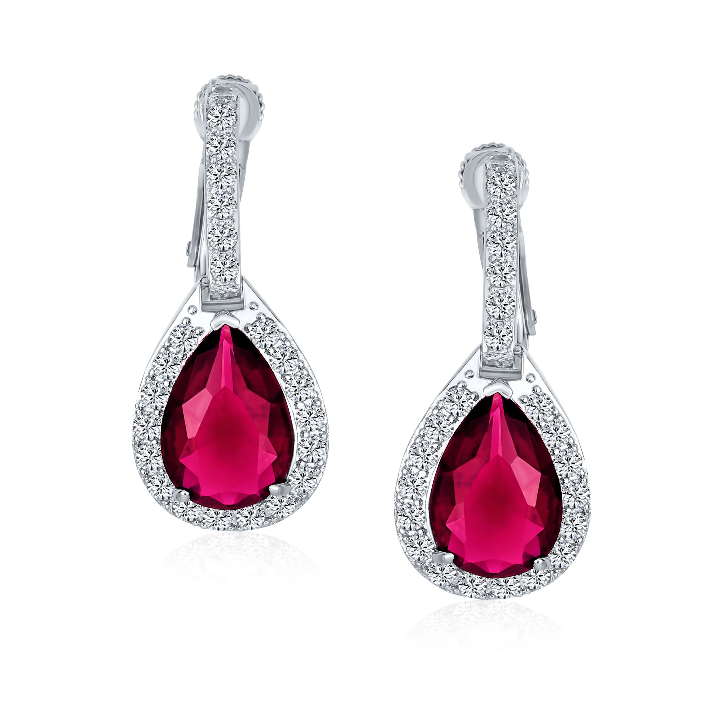 Classic 7CT Halo Red CZ Cubic Zirconia Drop Teardrop Clip On Earrings Adjustable Screw-back - Image 14