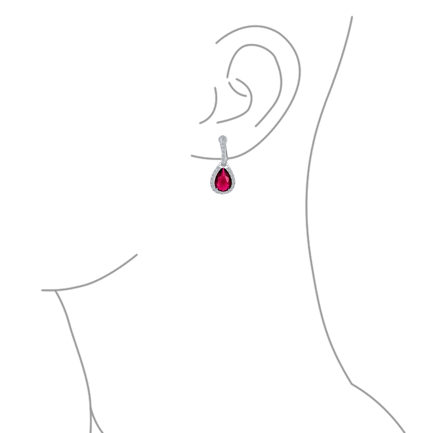 Classic 7CT Halo Red CZ Cubic Zirconia Drop Teardrop Clip On Earrings Adjustable Screw-back - Image 21