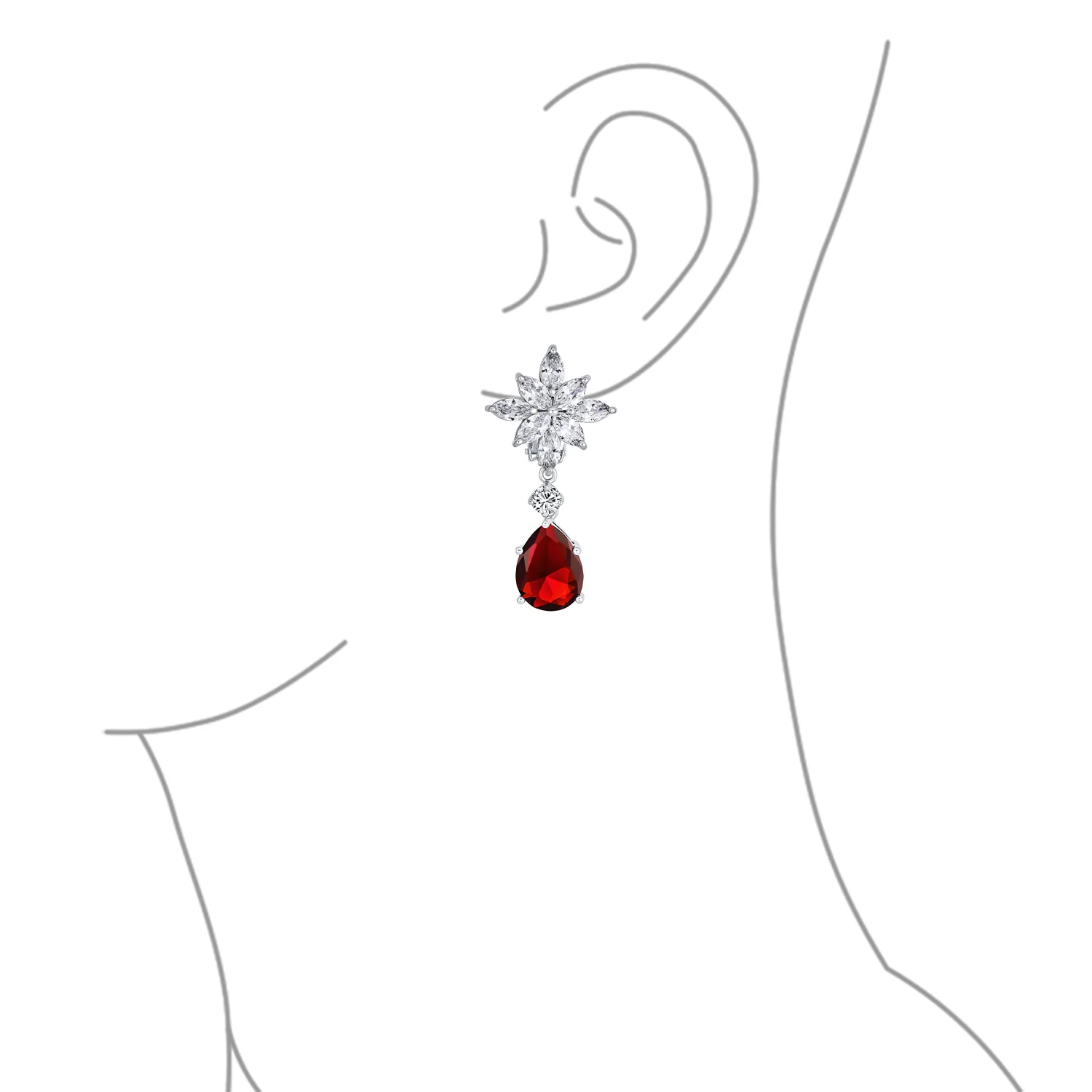 Cluster Floral CZ Teardrop Chandelier Clip-On Earrings - Image 5