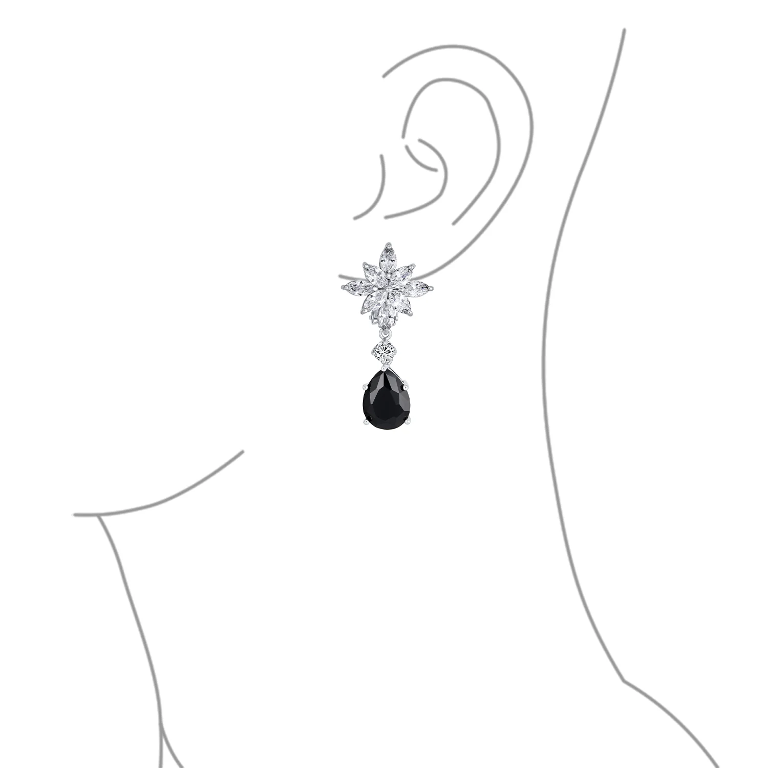 Cluster Floral CZ Teardrop Chandelier Clip-On Earrings - Image 6
