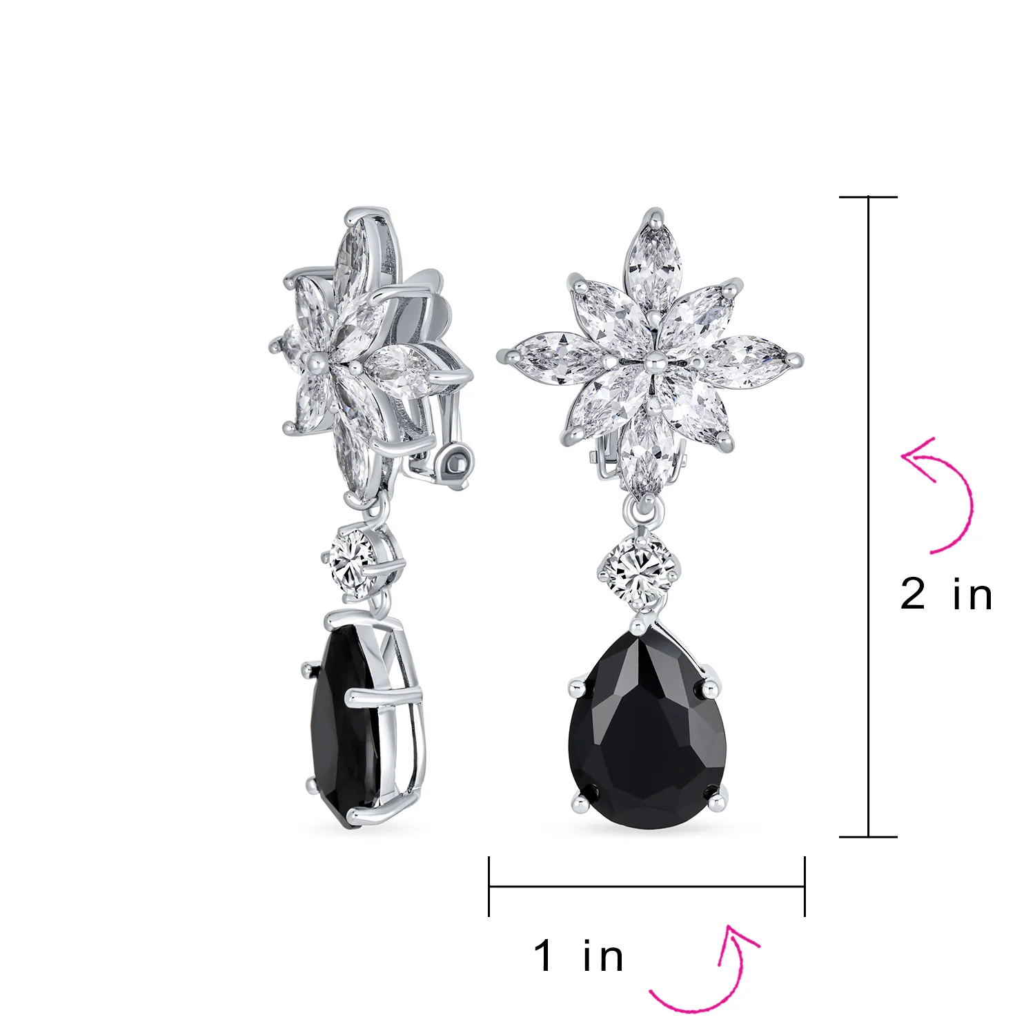 Cluster Floral CZ Teardrop Chandelier Clip-On Earrings - Image 8