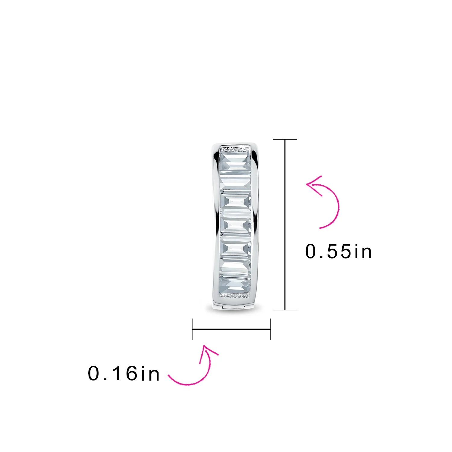 Aquamarine Blue Cubic Zirconia Baguette Cut CZ Huggie Mini Hoop Earrings .925 Sterling Silver - Image 13
