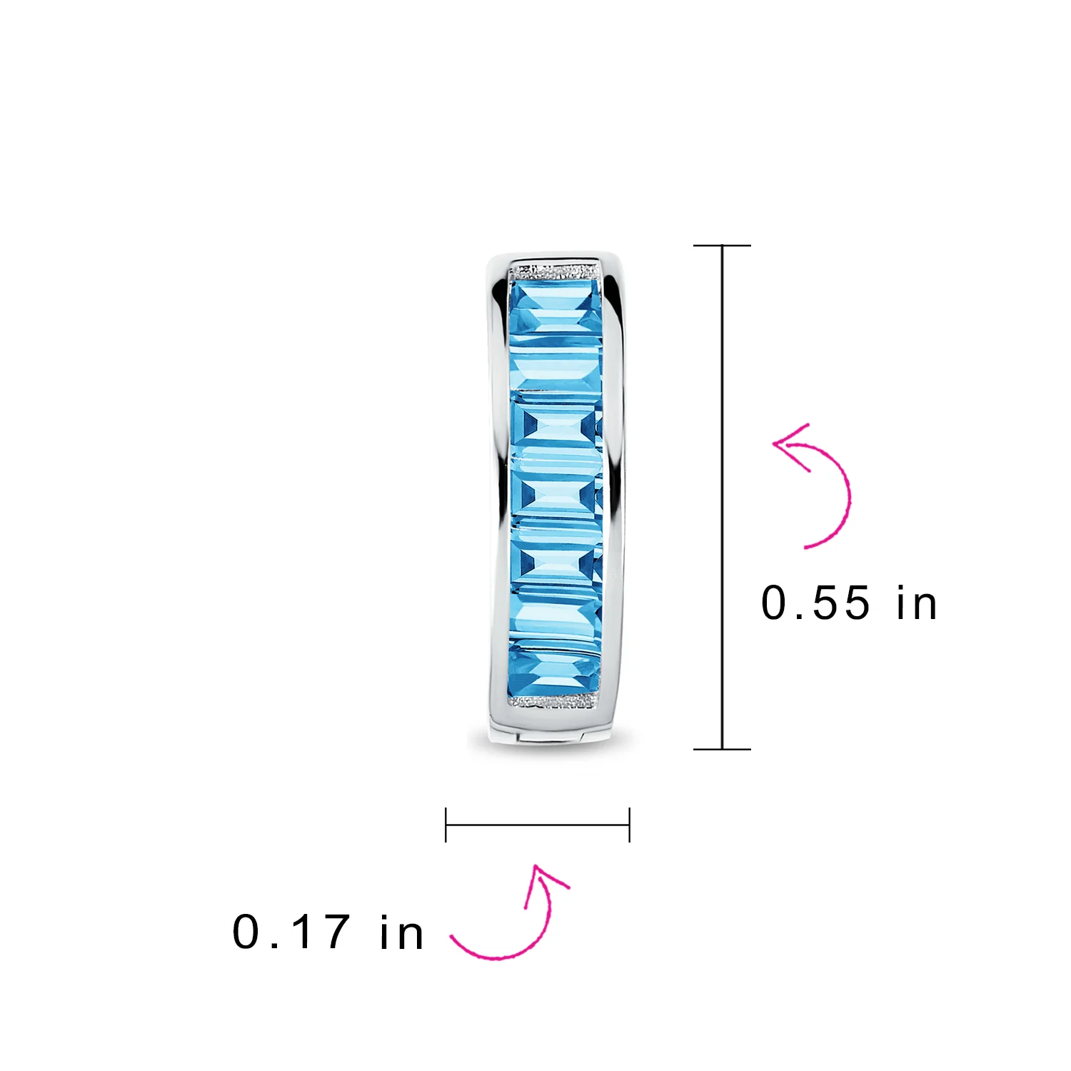 Aquamarine Blue Cubic Zirconia Baguette Cut CZ Huggie Mini Hoop Earrings .925 Sterling Silver - Image 14
