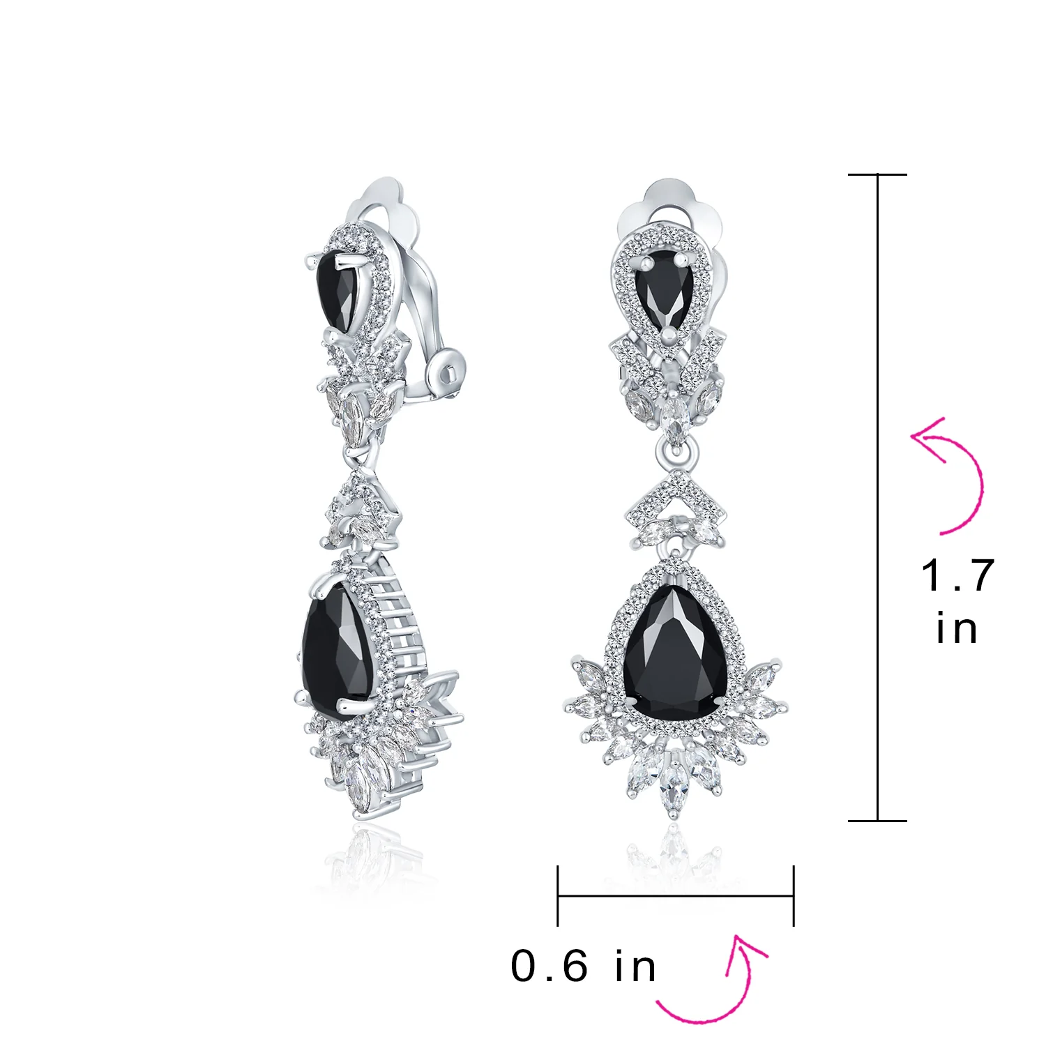 Bridal Black Onyx CZ Chandelier Clip-On Earrings Vintage - Image 4