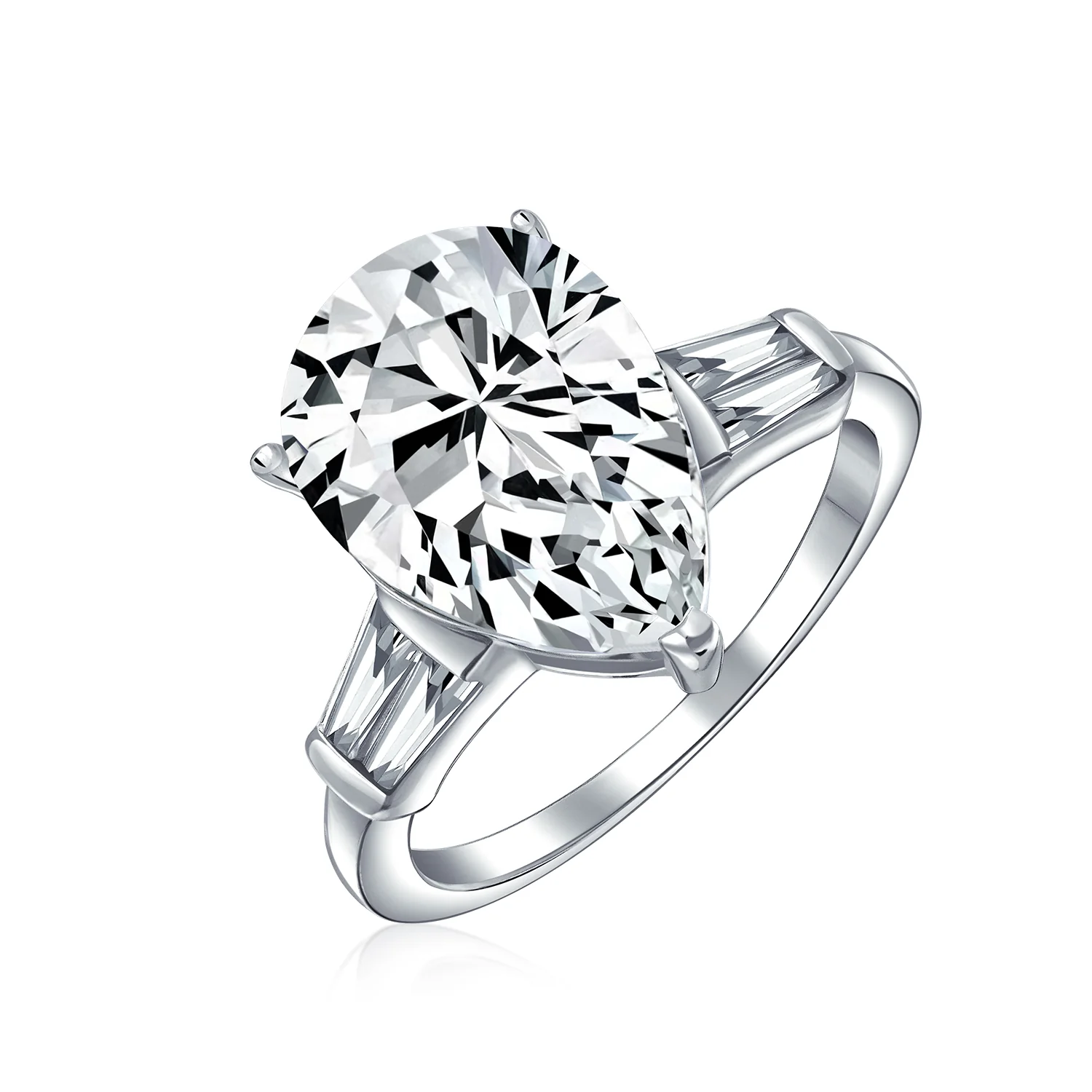 7CT Yellow Teardrop CZ Cubic Zirconia Statement Engagement Ring Baguette Side Stones Sterling Silver - Image 3