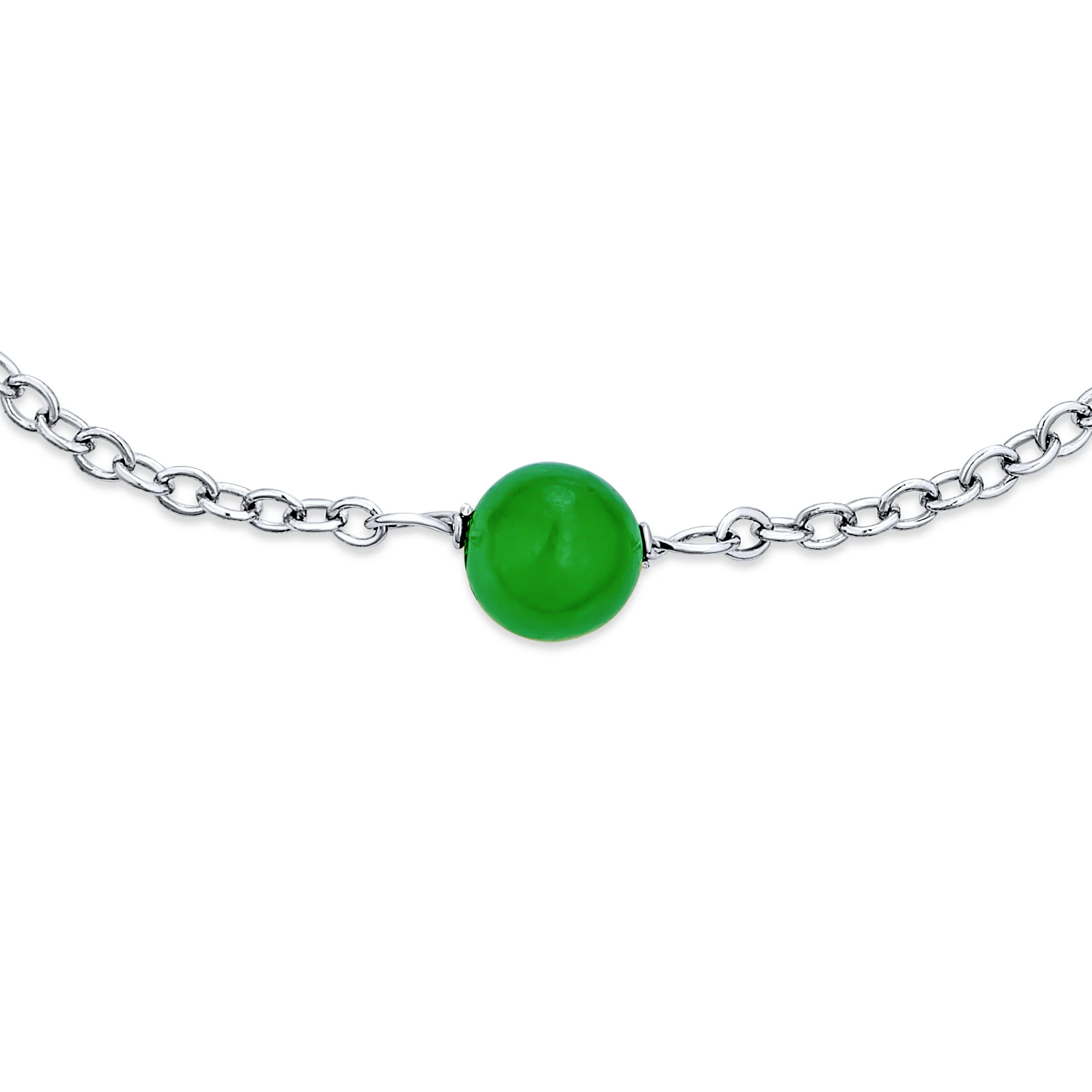 Delicate Green Jade Bead Ball Tin Cup Bracelet .925 Sterling Silver 7.5 Inch - Image 5