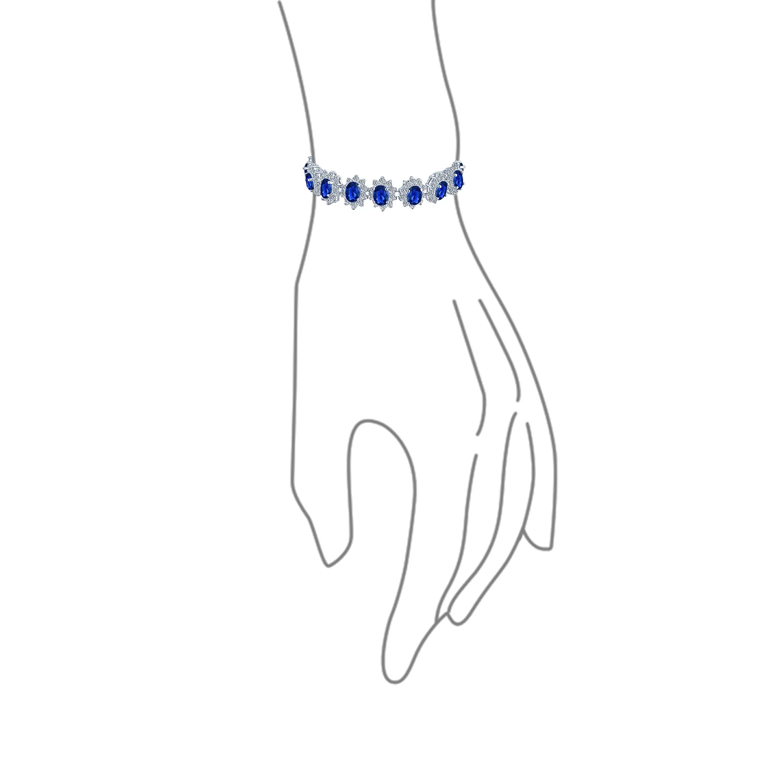 Crown Halo Oval CZ Tennis Statement Bracelet in Rhodium-Plated Brass - Image 4