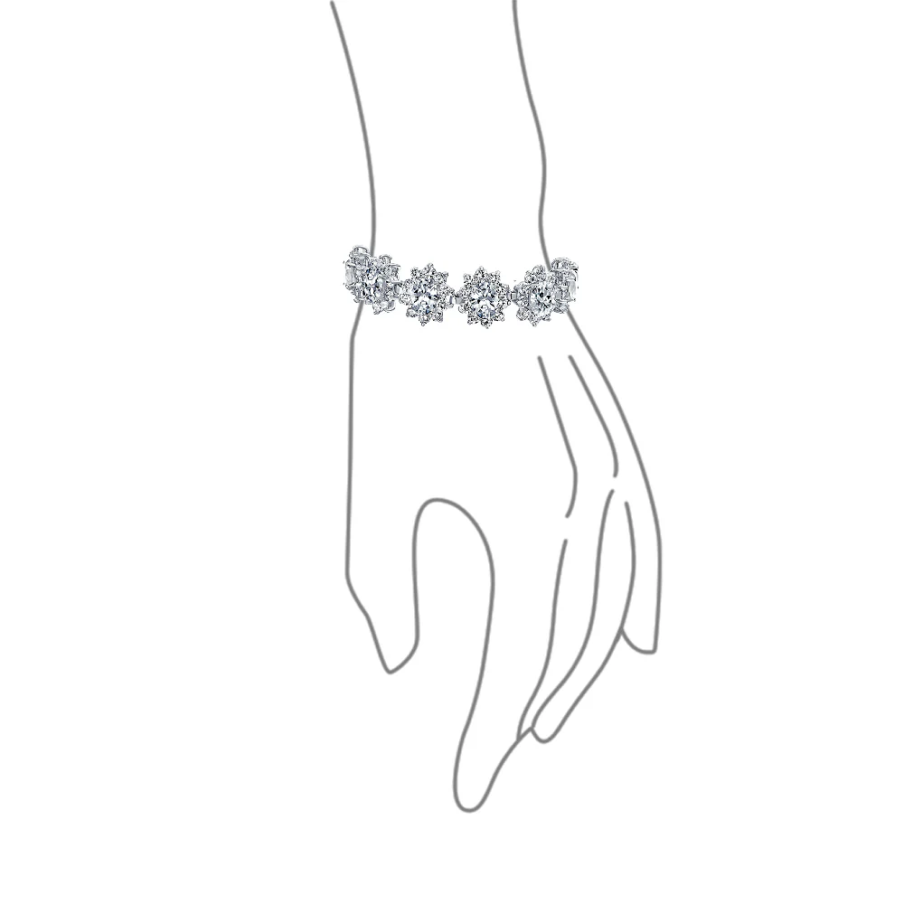 Crown Halo Oval CZ Tennis Statement Bracelet in Rhodium-Plated Brass - Image 5