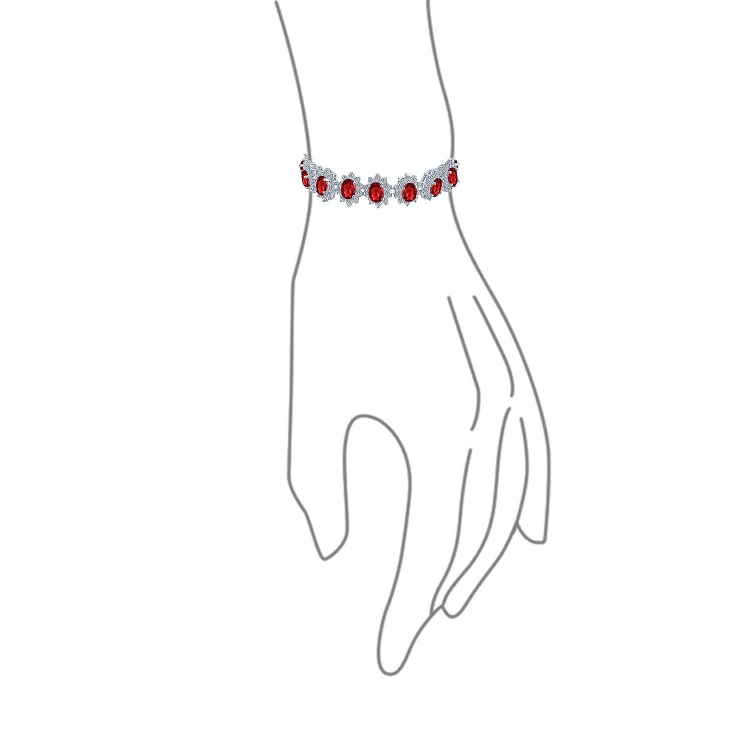 Crown Halo Oval CZ Tennis Statement Bracelet in Rhodium-Plated Brass - Image 6