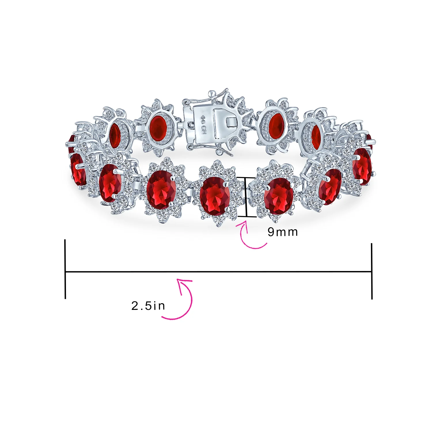 Crown Halo Oval CZ Tennis Statement Bracelet in Rhodium-Plated Brass - Image 9
