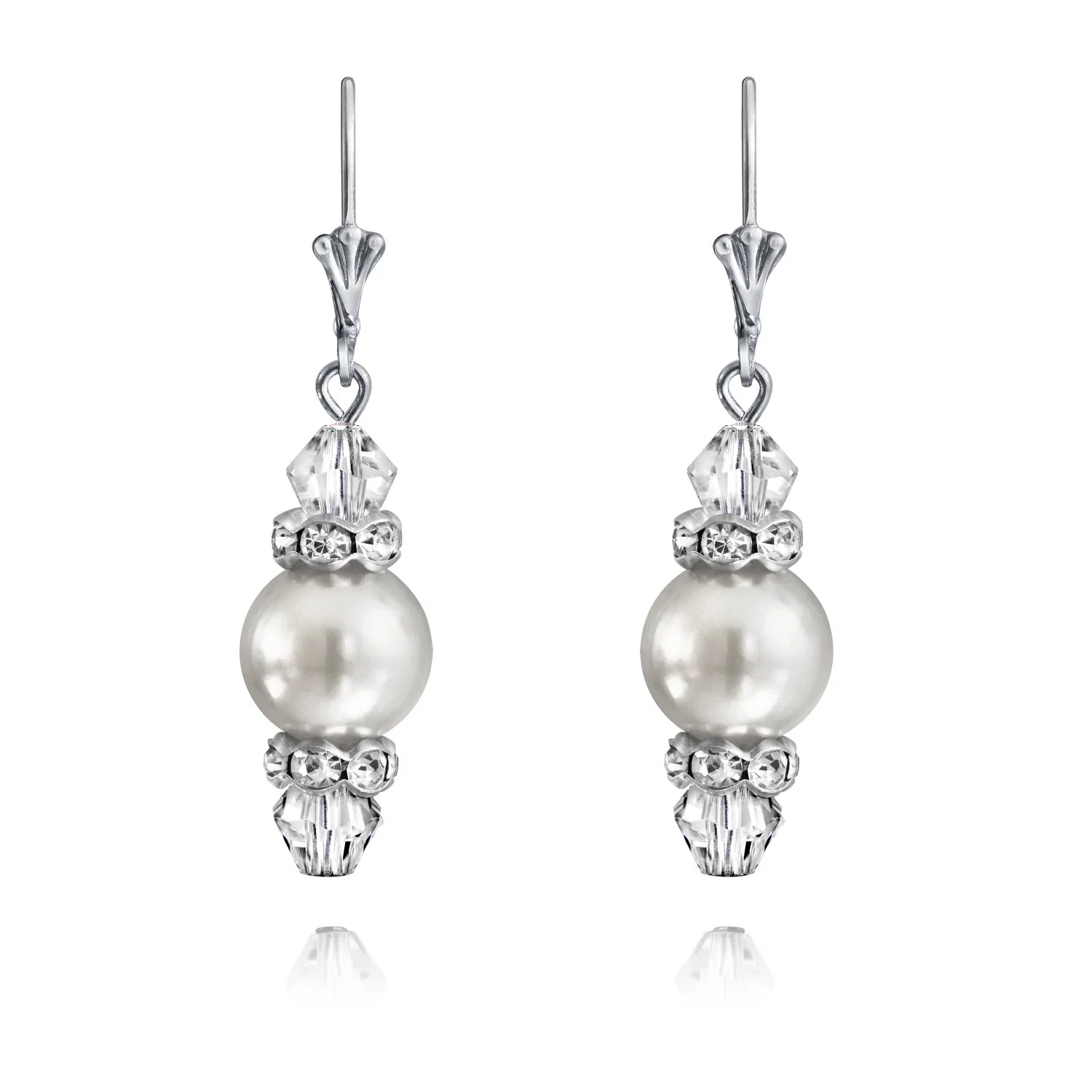 Bridal Crystal Simulated Pearl Dangle Earrings Pink Grey - Image 3