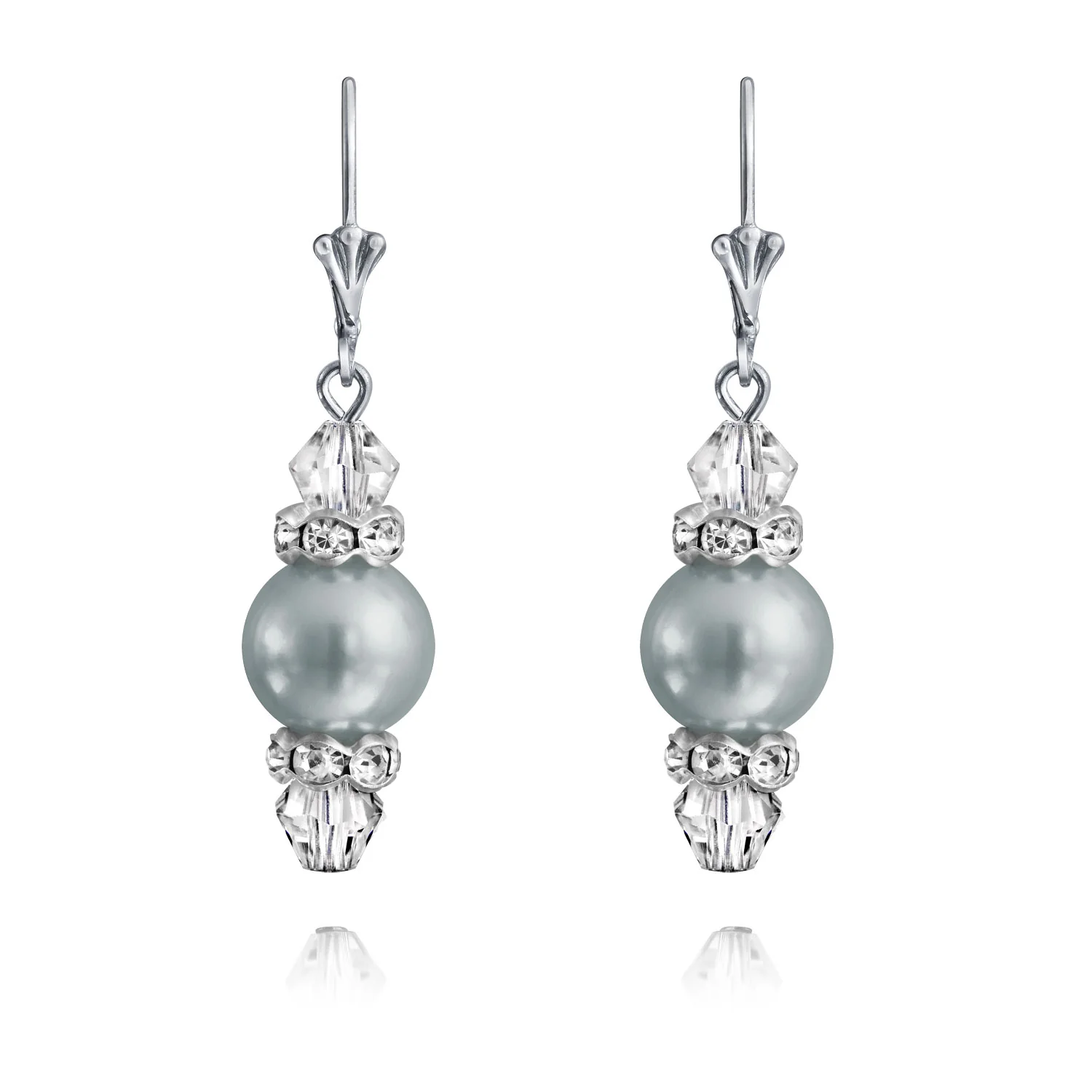 Bridal Crystal Simulated Pearl Dangle Earrings Pink Grey - Image 4