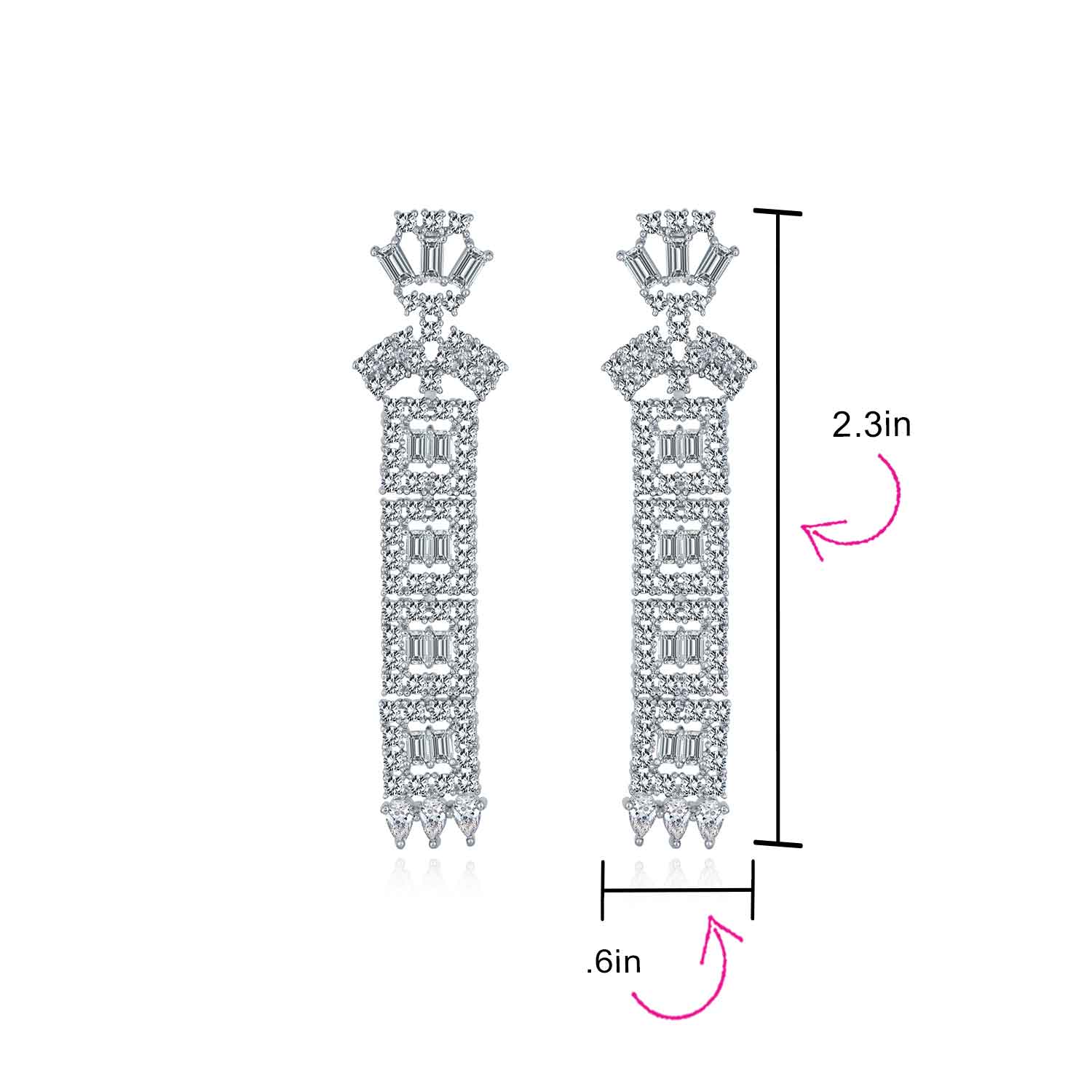 Elegant Bridal Cubic Zirconia CZ Linear Art Deco Statement Asian Motif Column Chandelier Earrings - Image 4