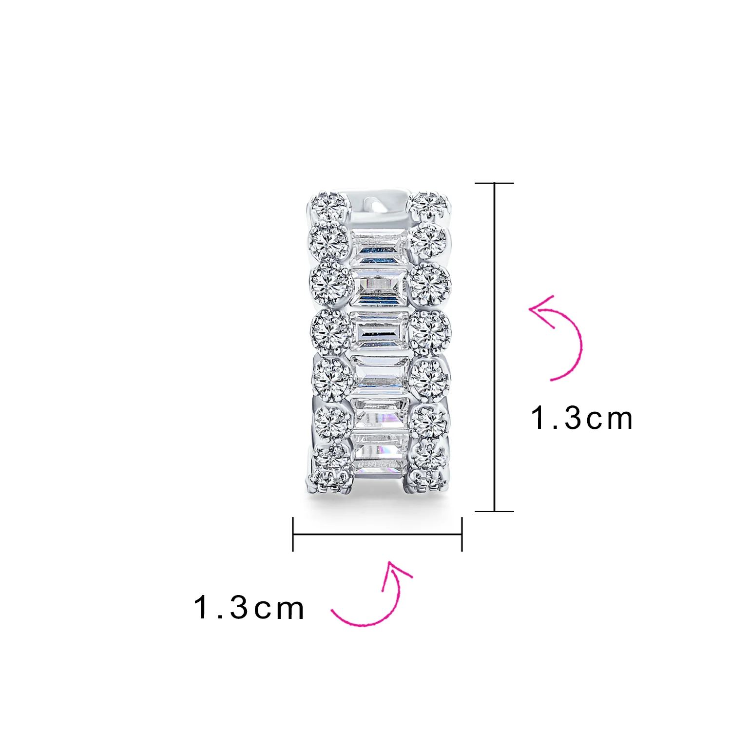 Art Deco Style Royal Blue Clear CZ Edge Cubic Zirconia Huggies Mini Hoop Earrings - Image 8
