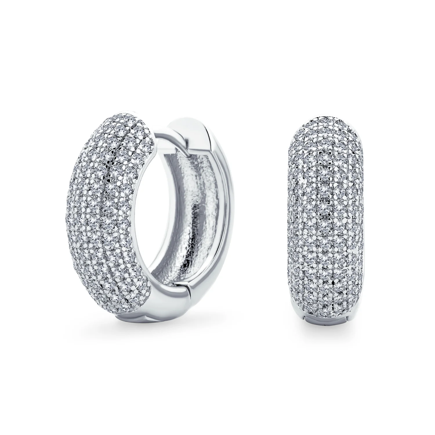 Bridal CZ Micro Pave Slender Huggie Hoop Earrings - Image 2